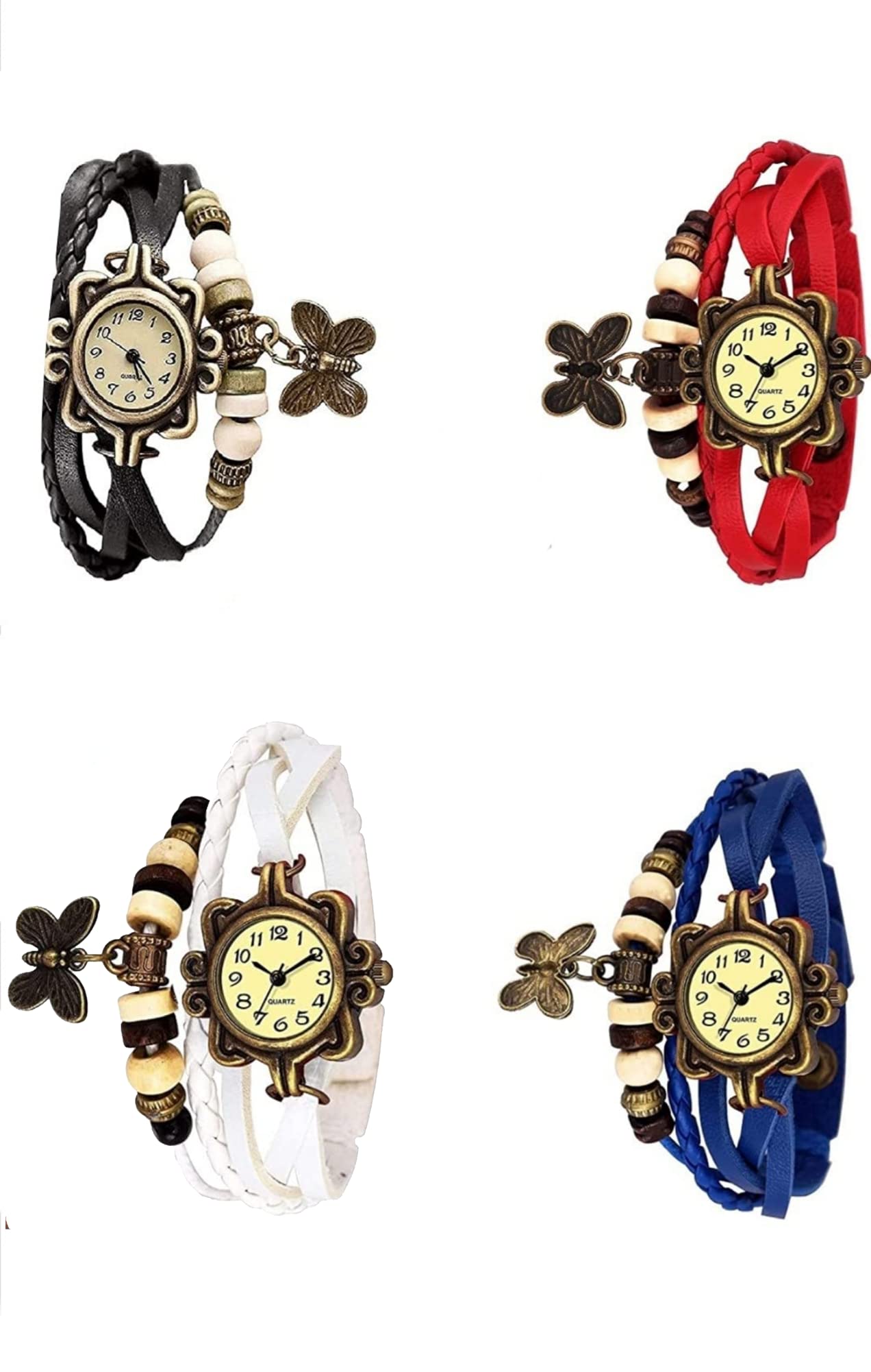 SS Collection White Analogue Dial Butterfly Women's Watch - Set of 4 Combo