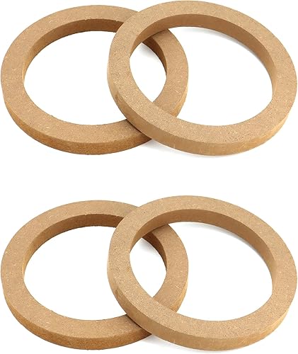 QWORK Anillos espaciadores de altavoz de madera, 4 anillos de altavoz de MDF de 6.5 pulgadas para automóvil, anillos de madera de tweeter de MDF