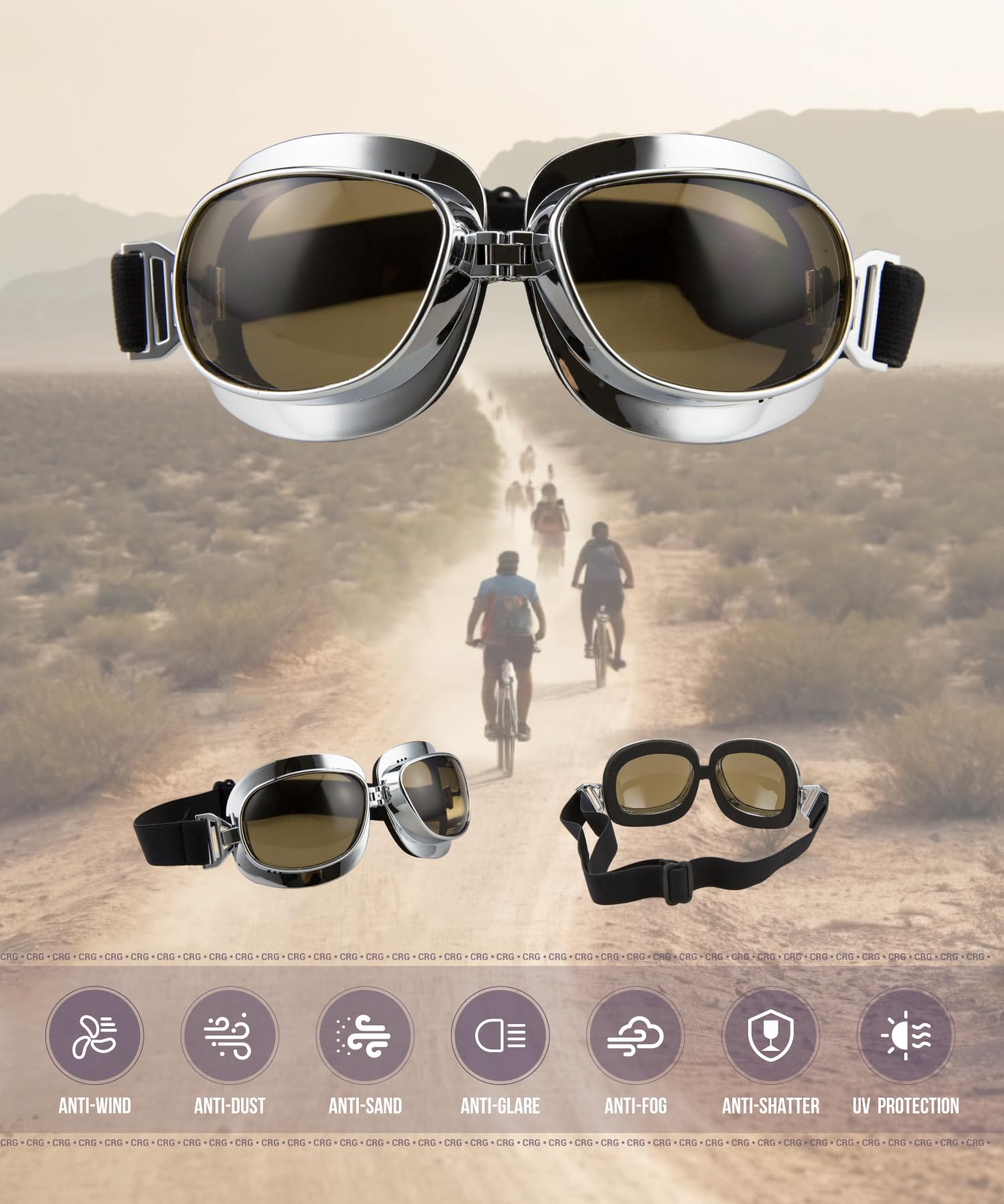 CRG Sports Vintage lotnik styl pilotka motocykl Cruiser skuter gogle T04 - Parent