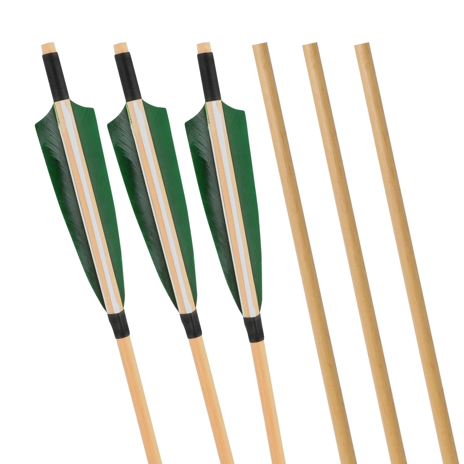 Flèches Traditionnelles en Bois 31" pour Tir à l'Arc Long Recourbé 6/12pcs