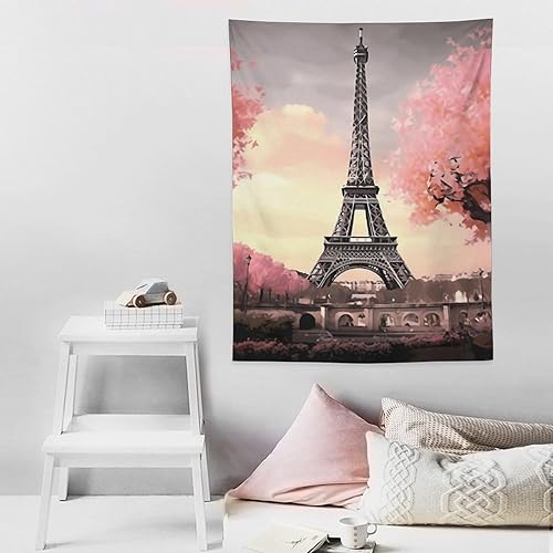 Miniatura 7 de BAHELS Tapiz de la Torre Eiffel de París, tapiz rústico rosa con temática de París, tapiz de tela para dormitorio, decoración de pared para