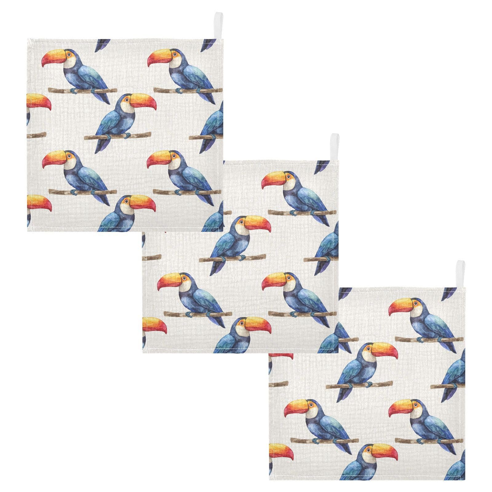 vvfelixl Baby Muslin Washcloths Cartoon Colorful Toucan Baby Burp Cloths Cotton Babys Face Towel for Newborn Infants Boys Girls Soft and Absorbent 11.8 X 11.8 in, 3 Pack
