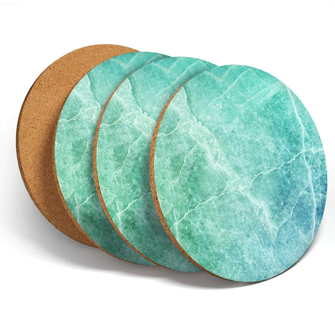 Destinationvinyl Multicolor Destination Vinyl 4 Set - Teal Aqua Stone Rock Effect Coasters - Kitchen Drinks Coaster #3887