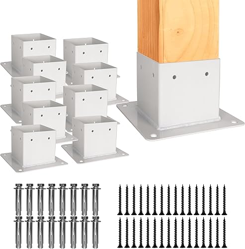 Miniatura 7 de 10 soportes de metal para base de poste de 4 x 4, tamaño interior de 3.5 x 3.5 pulgadas, resistentes con recubrimiento de polvo, soportes de poste