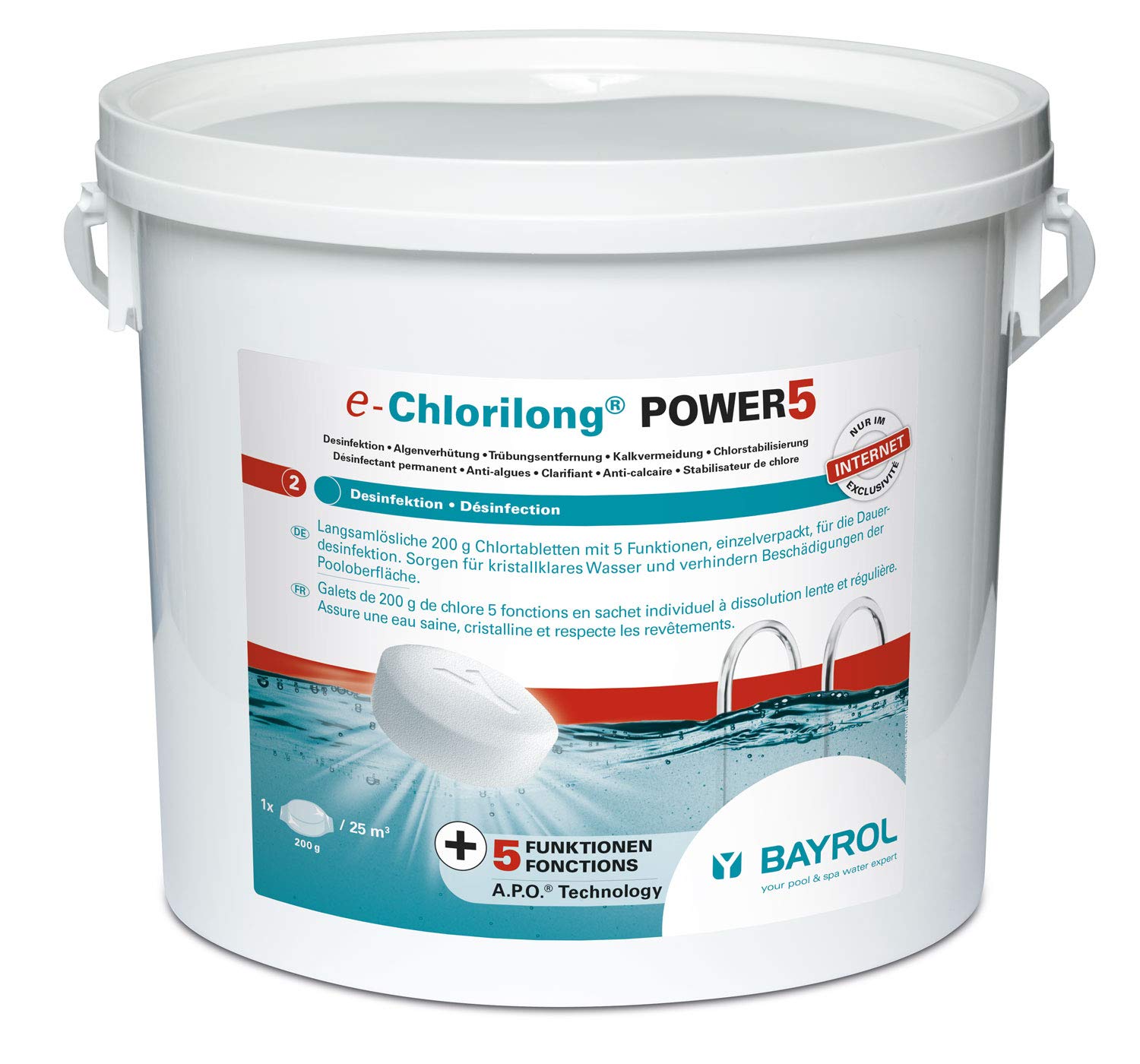Galets De Chlore Multifonction - Traitement 5 Fonctions - Saut De Poids 5kg - POWER5 - Pool Care - Nettoyage Efficace - 