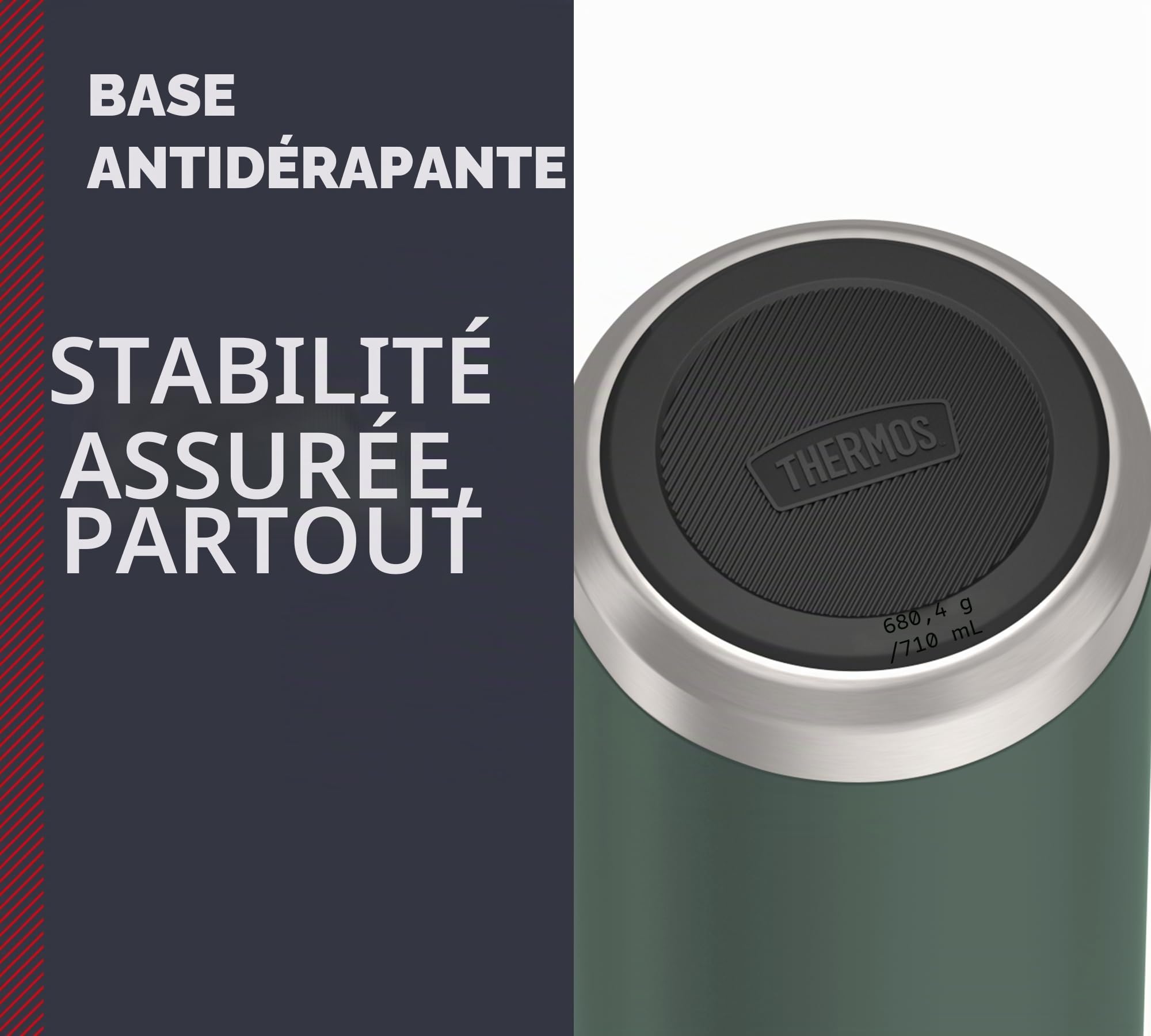 THERMOS Icon Beverage Bottle Bouteille isotherme, 0,71 l, en acier inoxydable, 710 ml, chaude 18 h / 24 h froide, passe au lave-vaisselle, entièrement étanche, sans BPA