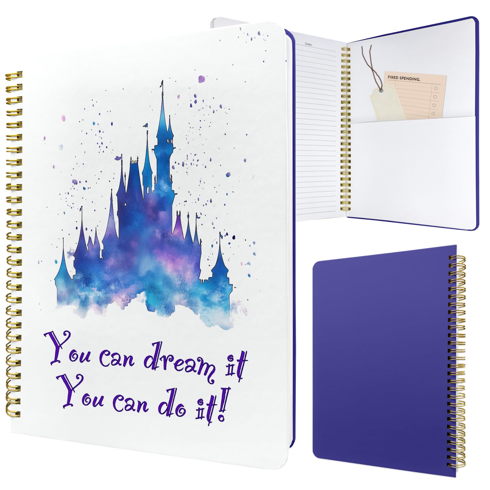 Stanoha Cute Spiral Notebook journal B5 Aesthetic Pretty Design for Women Girls Kawaii with Pocket, 10 x 7.2 inch, Lined, Dream Castle