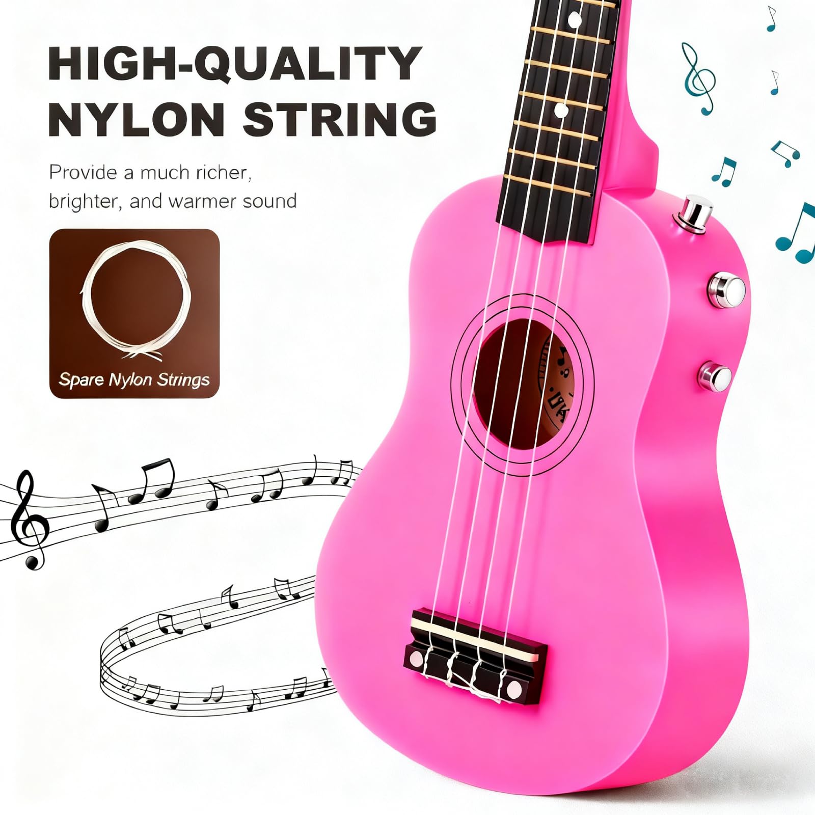 Hochglänzende Sopran-Lasenholz-Ukulele, 53,3 cm, Starter-Set für Anfänger mit Gigbag/Clip-Stimmgerät, Kinder-Ukulele, Ukulele, Hawaii-Mini-Gitarre für Kinder, Erwachsene und Anfänger