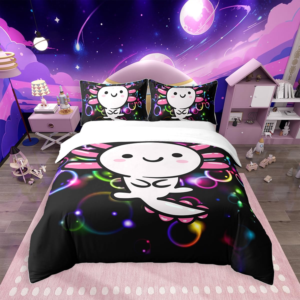 Lit king size enfant sans transpiration grâce à la housse couette axolotl