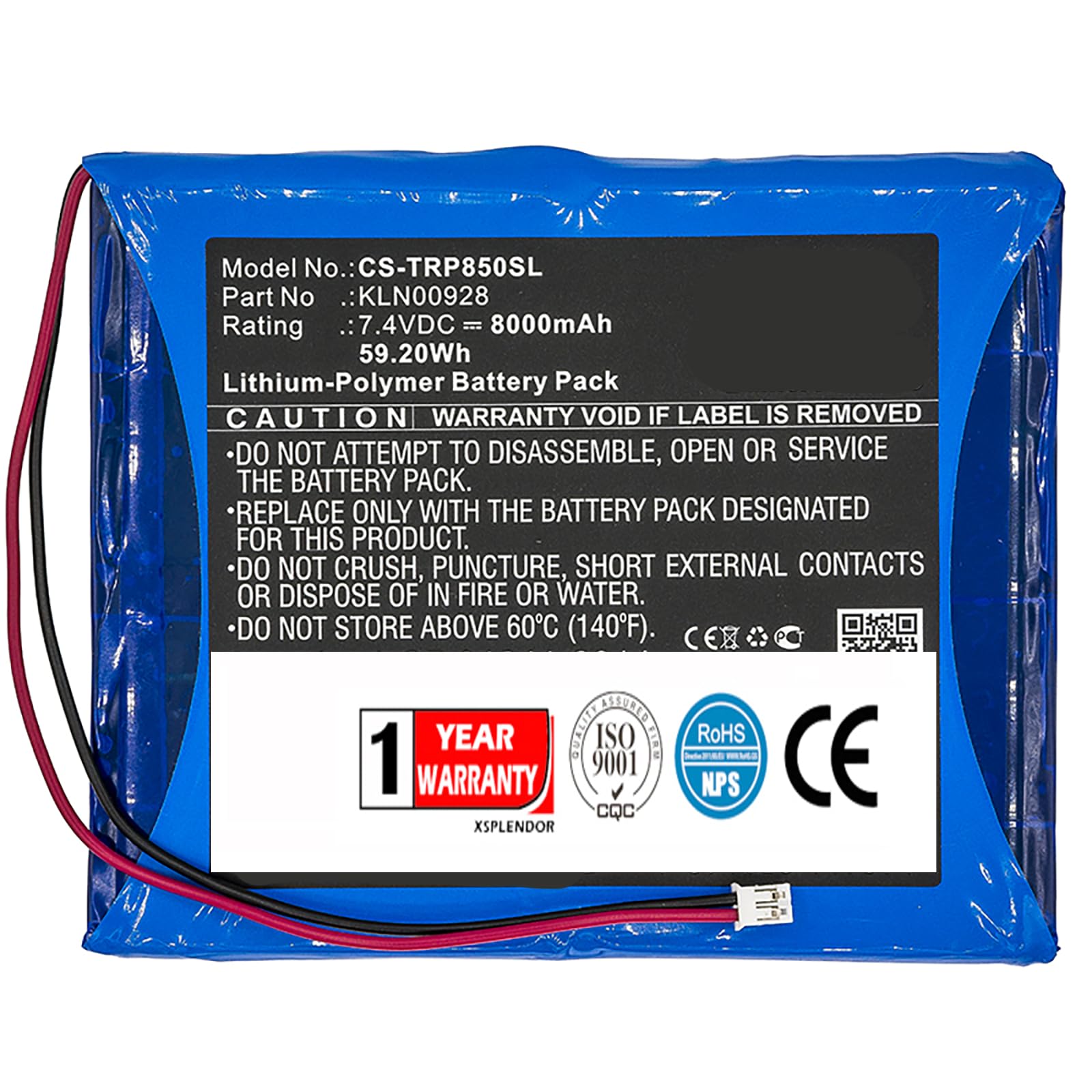 XSPLENDOR XSP Replacement Battery for SPS851 Modular Receiver, SPS852 Modular Receiver, SPS855 Modular Receiver, SPS850 Modular Receiver PN KLN00928