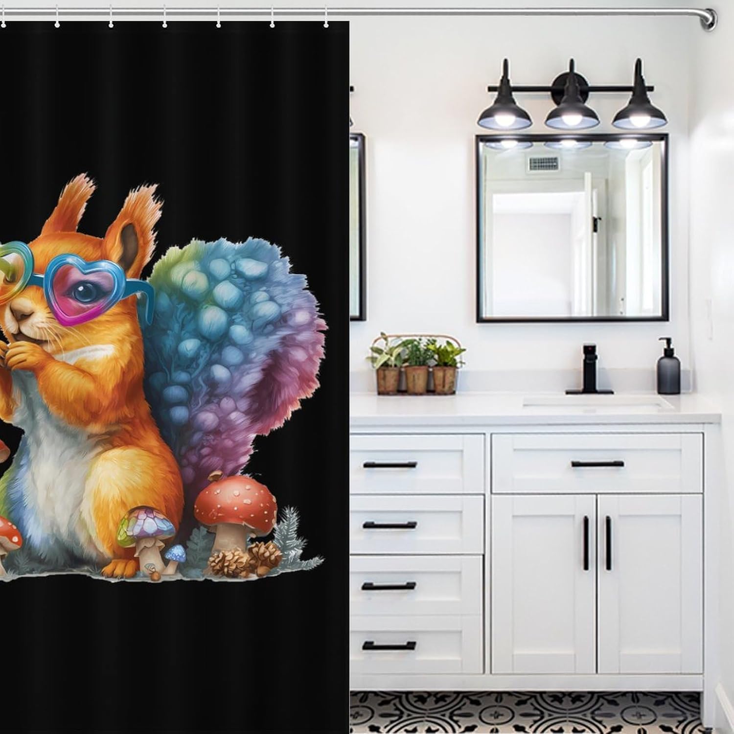 Squirrel Mushrooms Shower Curtain 46.85x70.87Inch（119x180cm） Polyester Bath Curtain Shower Curtains Printed Decorative