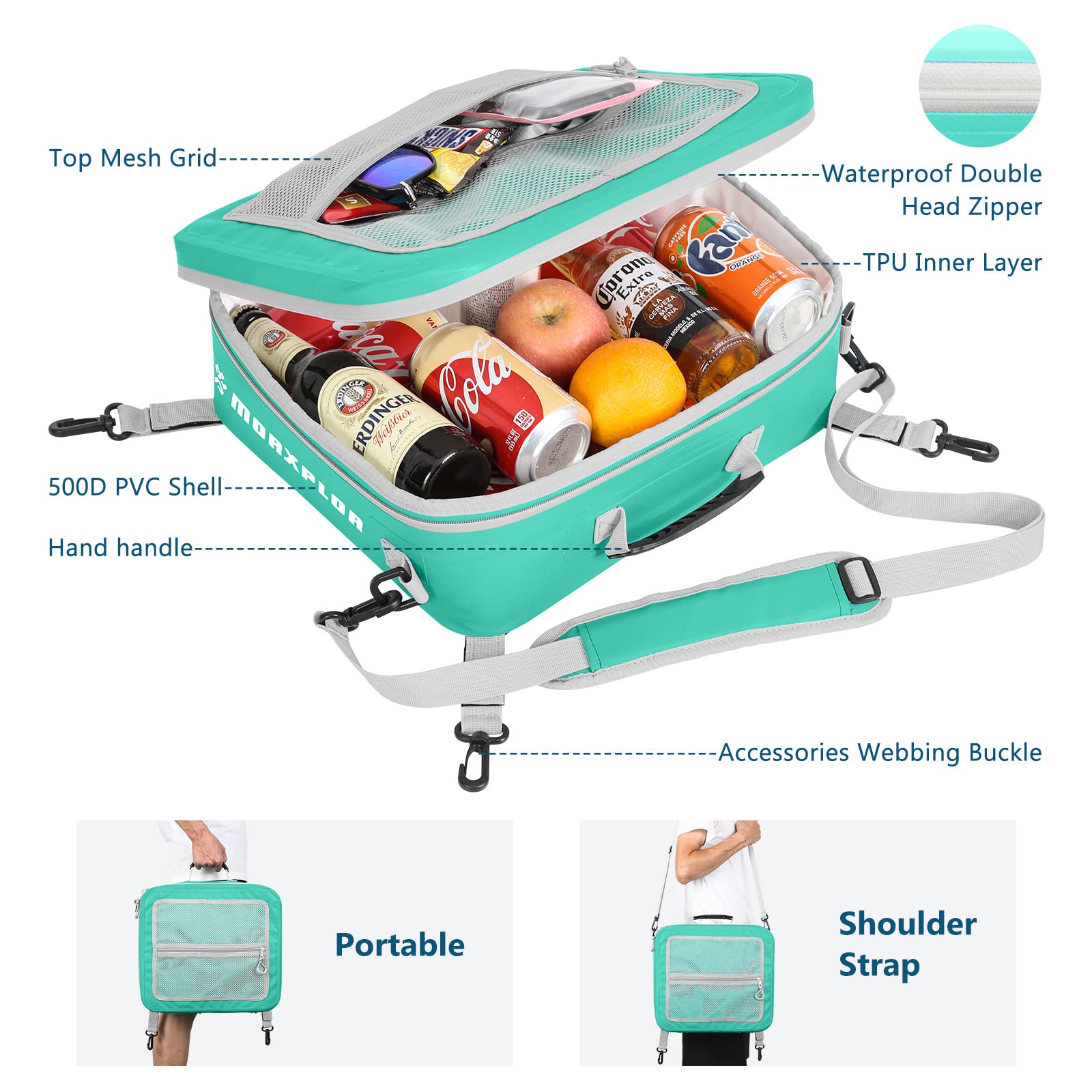MORXPLOR Waterproof PVC Material Paddleboard Cooler Deck Bag,12 can Surf Sup Deck Cooler Deck Bag Mesh Top Pocket with Independent&Adjustable Straps,Cooler bag for paddleboard