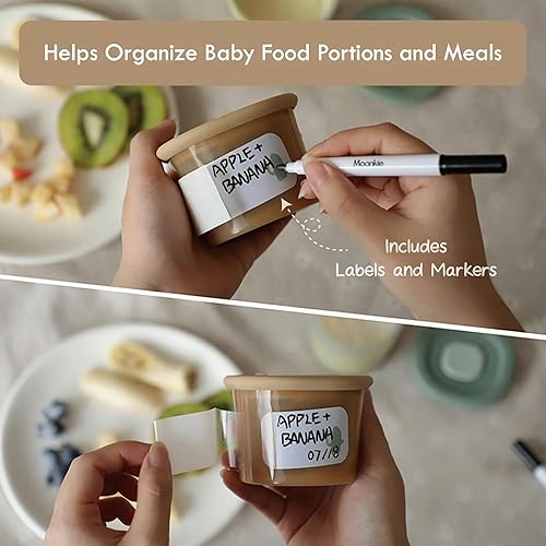 Miniatura 6 de Moonkie Recipientes de silicona para alimentos para bebés | Tarros de almacenamiento de alimentos para bebés de 8 onzas / 4 onzas con tapas