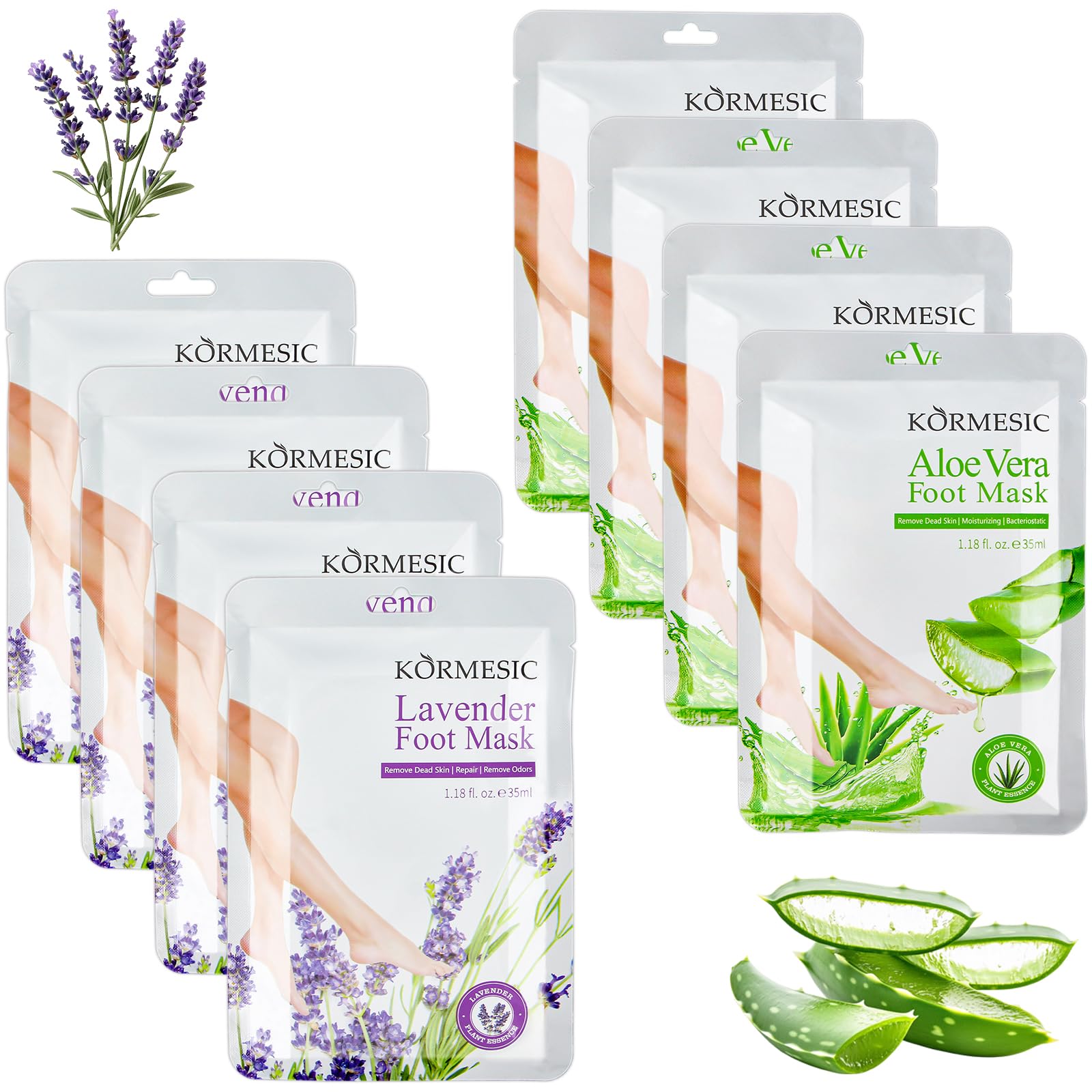 8 Paires Masque Pied Exfoliant - Masque Hydratant pour Les Pieds, Chaussettes Anti-callosités pour Femmes Hommes, Chaussettes Exfoliantes, pour Peaux Sèches et Abîmées (4 x lavande et 4 x aloe vera)