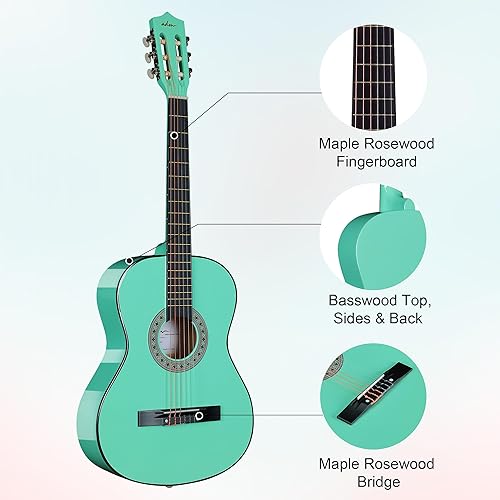 Vista 85 de ADM - Guitarra acústica para principiantes de 30 pulgadas, cuerdas de nailon, guitarra de madera para niños y estudiantes, lecciones en línea