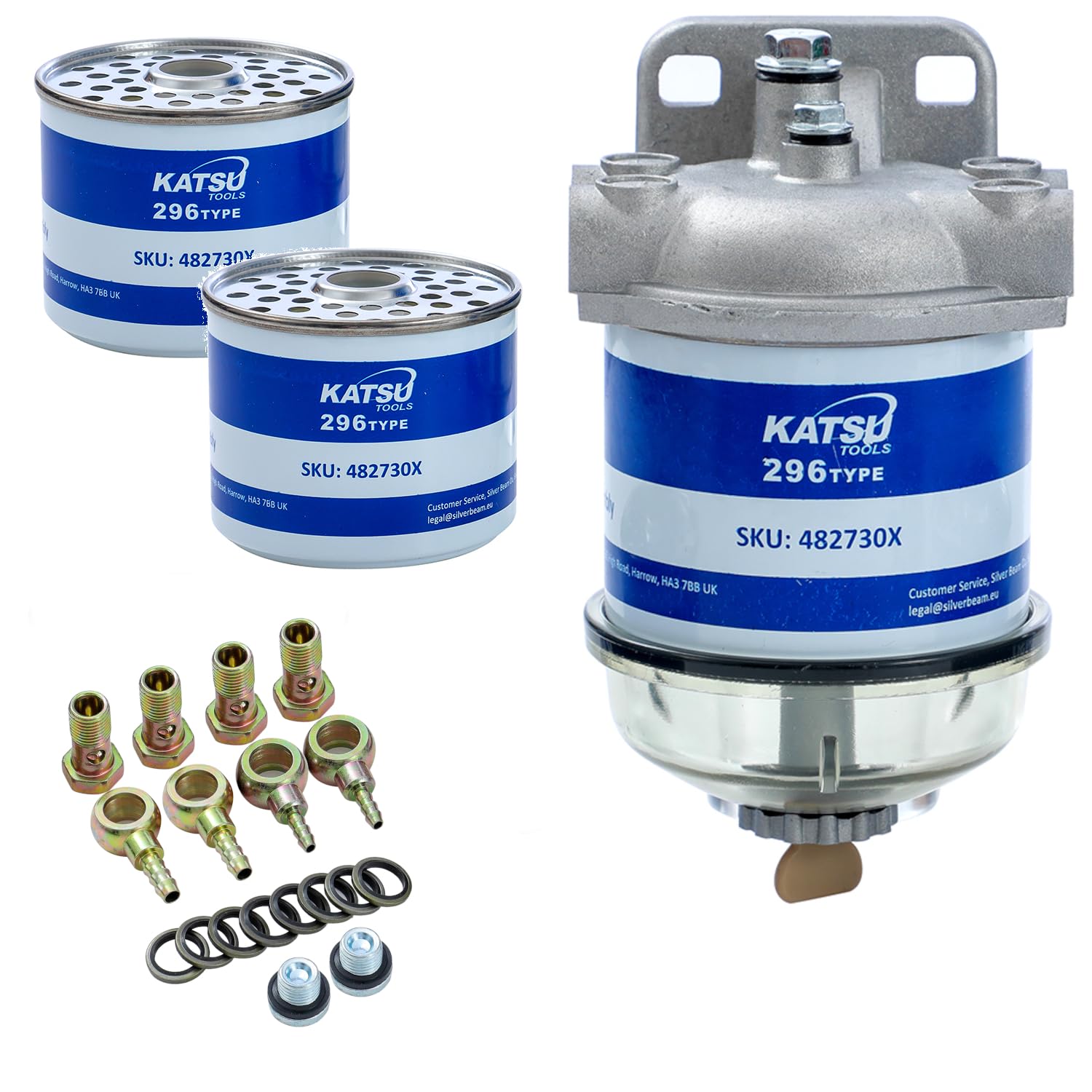 KATSU Tools Filtre à Carburant, Séparateur d'Eau de Filtre à Carburant Diesel avec 2 Filtres Compatible avec CAV296 pour Moteurs Diesel Marins Bateaux Camions Tracteurs Générateurs électriques