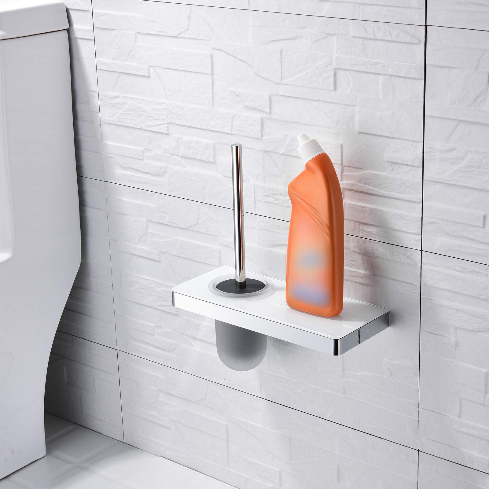 BERNSTEIN® Toilettenbürstenhalter G505 Edelstahl - WC-Bürste mit Ablage aus Glas