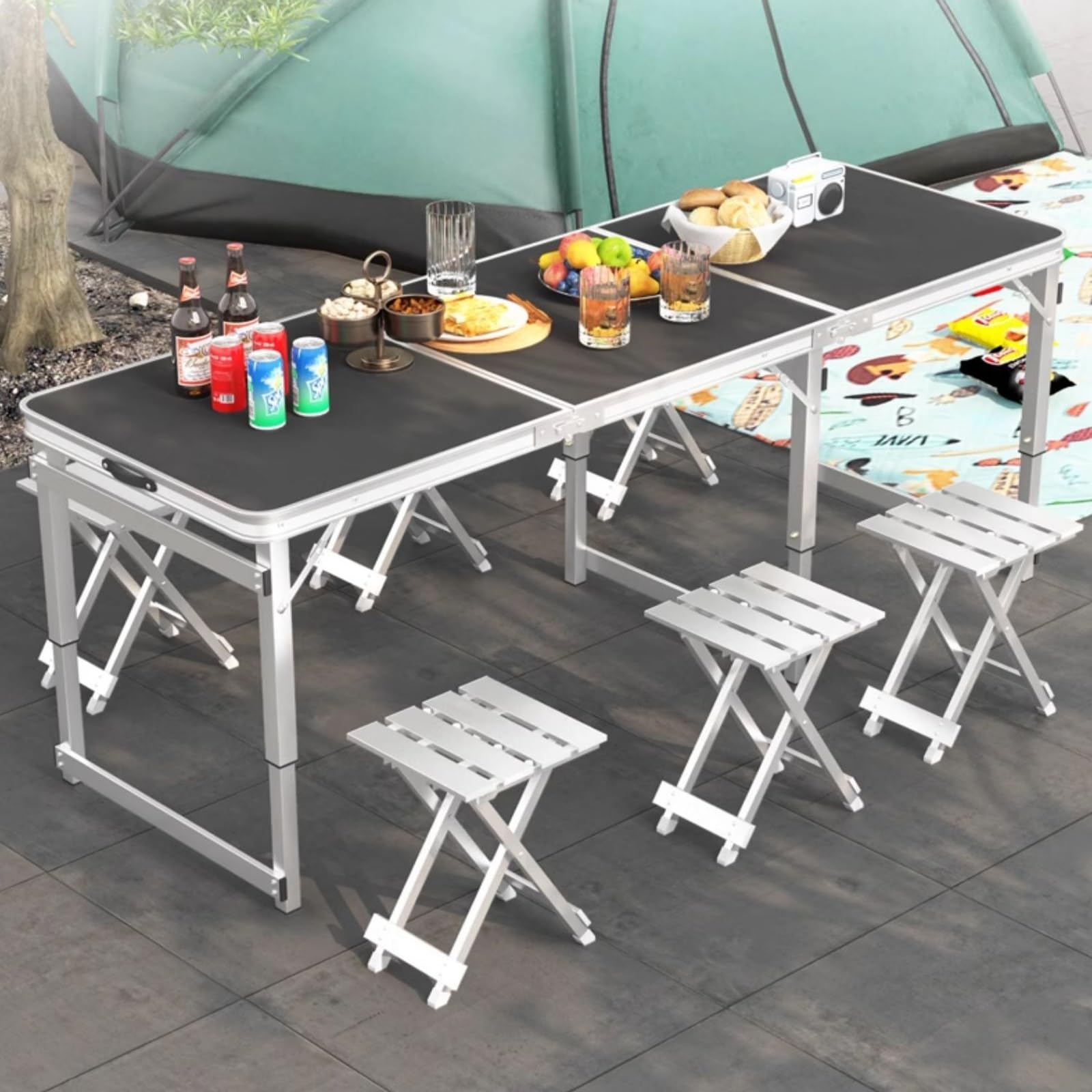 Tragbarer Campingtisch und Stühle, leicht, Aluminium, zusammenklappbar, höhenverstellbar, für Picknick, Grillen, Strand, Reisen, Outdoor-Abenteuer