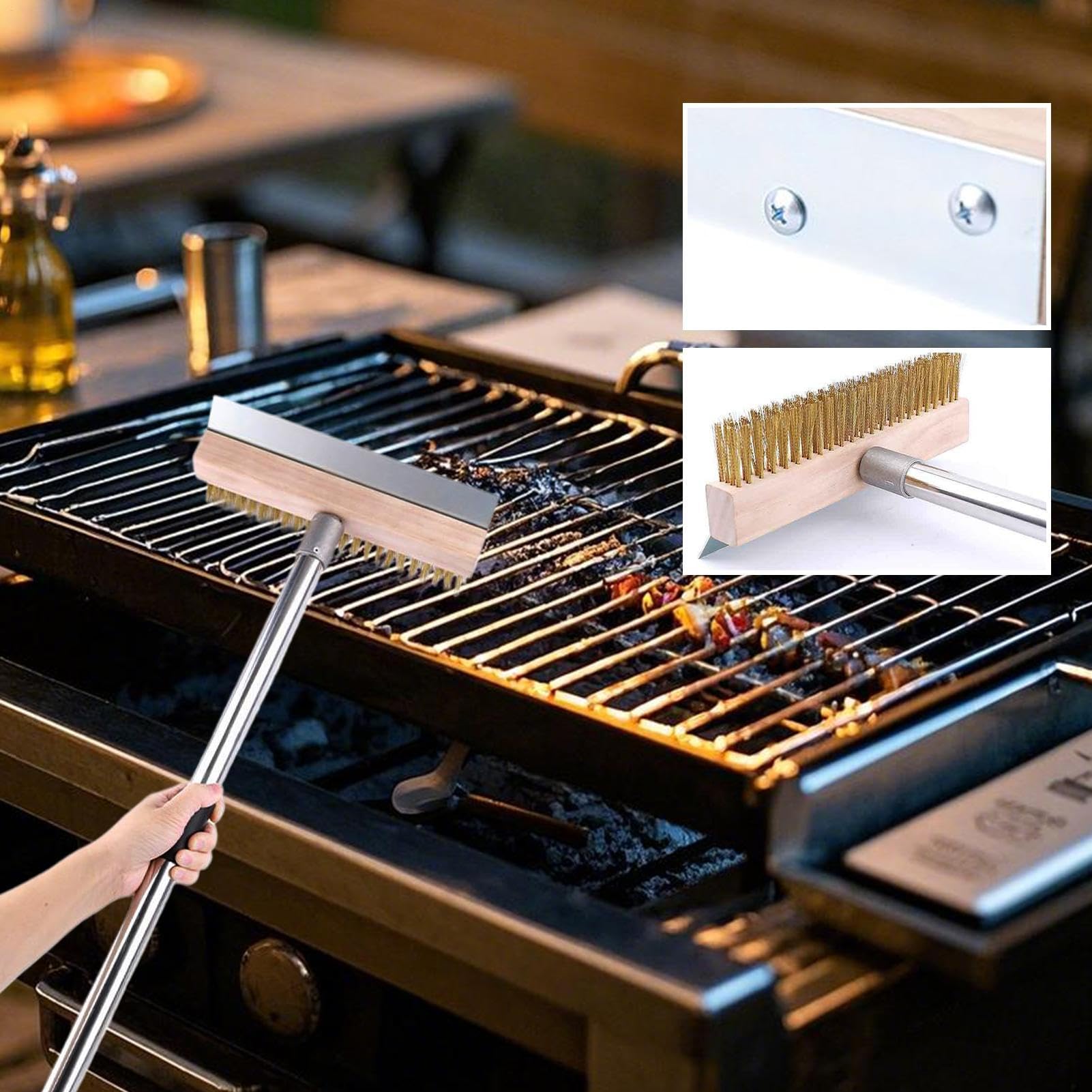 Cepillo para Horno de Pizza con raspador Accesorio Lavable Mango Largo para | Cepillo de parrilla resistente Hogar Cocina Jardín Parrilla Horno Cerámico Estudiantes Culinarios y Rejill