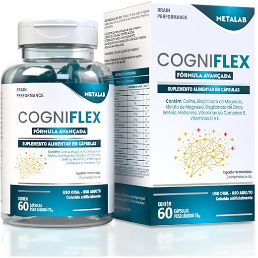 Suplemento Cogniflex Colina Vitaminas do Complexo B Proteínas, Zinco, Magnésio 60 capsulas, Metalab
