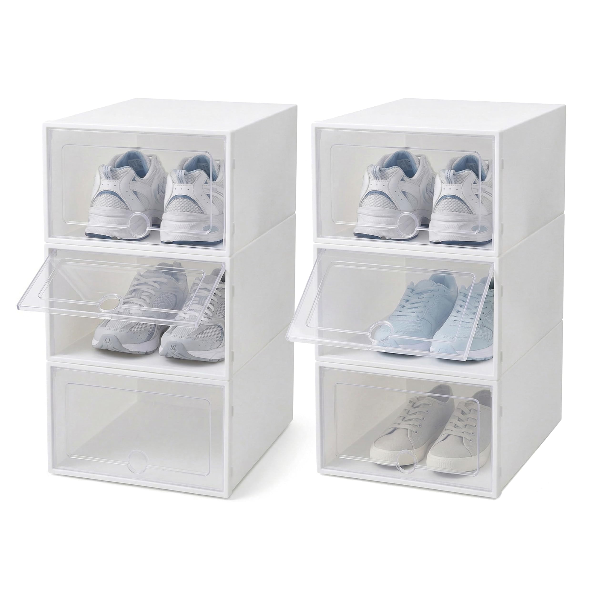 Generico Scatole per Scarpe Trasparenti Set 6 Pezzi | Contenitori Impilabili, Apertura Frontale, Fori di Ventilazione, Fino alla Taglia 44, Organizer Salvaspazio