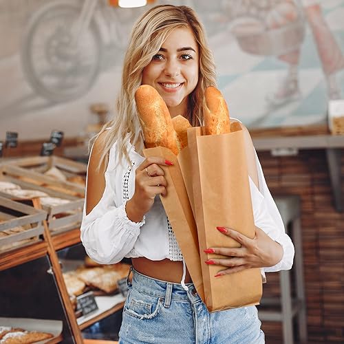 Vista 17 de Yahenda 150 bolsas de papel para pan, bolsas de almacenamiento de papel, desechables, hechas en casa, pan largo, embalaje de galletas para panadería