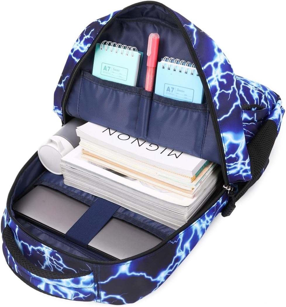 Backpack for Boy Middle School Lightning Bookbag Durable Student Teenager Sturdy Lightweight Waterproof (3-Blue Lightning) - Image 4