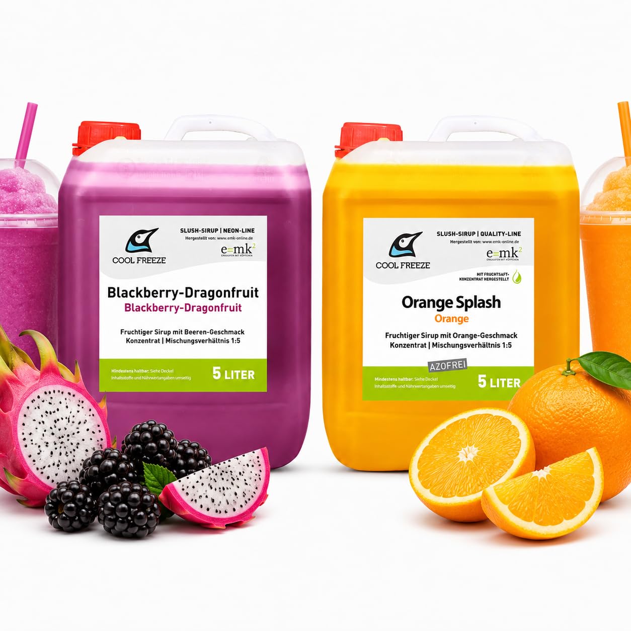 2 er Set Slush Eis Sirup | Drachenfrucht und Orange aus Fruchtsaftkonzentrat | glycerin- und alkoholfrei