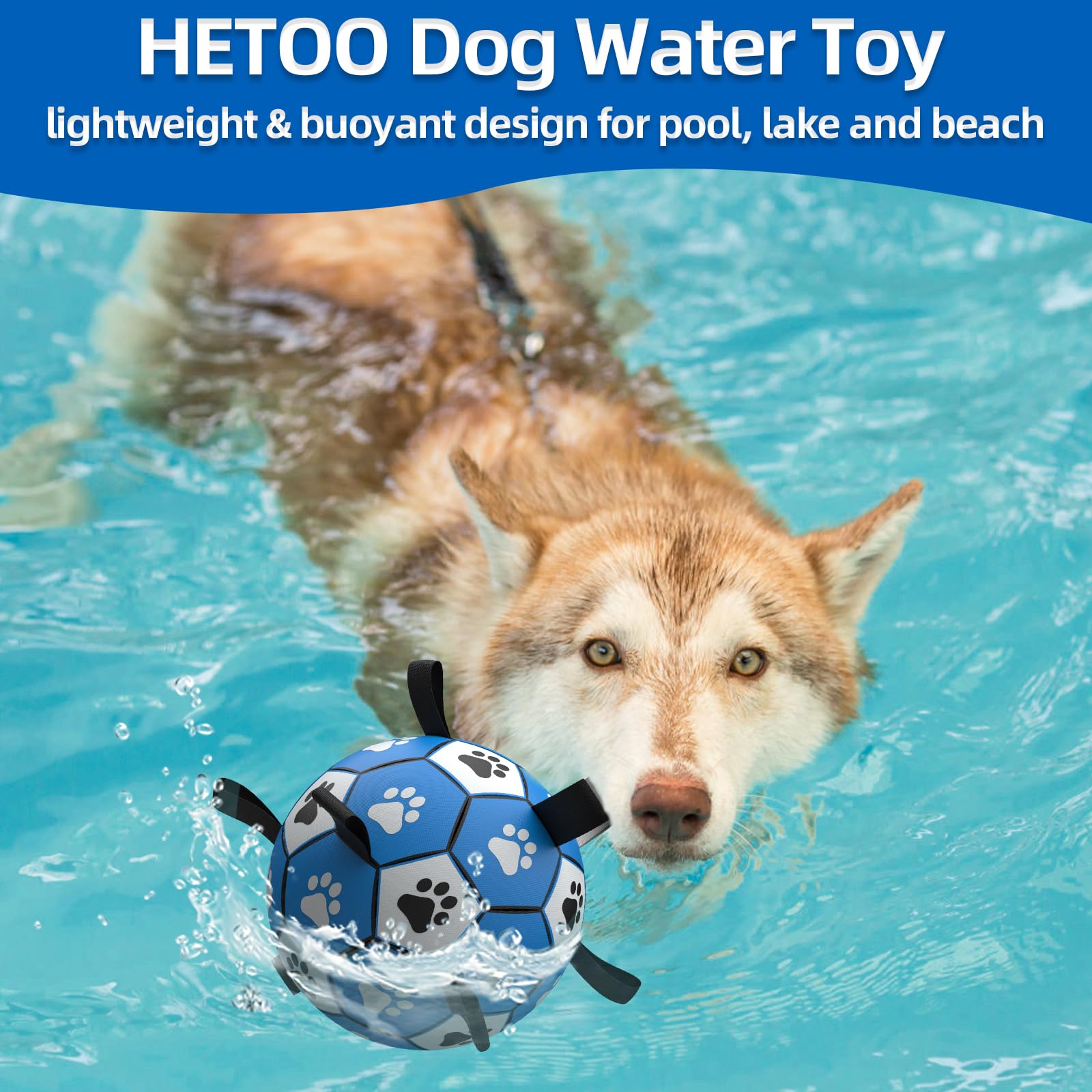 HETOO Interactive Dog Football Toys with Webbing, Durable Dog Water Balls for Small Medium Breed Indoor & Outdoor Blue Gray (6 Inch) - Image 4