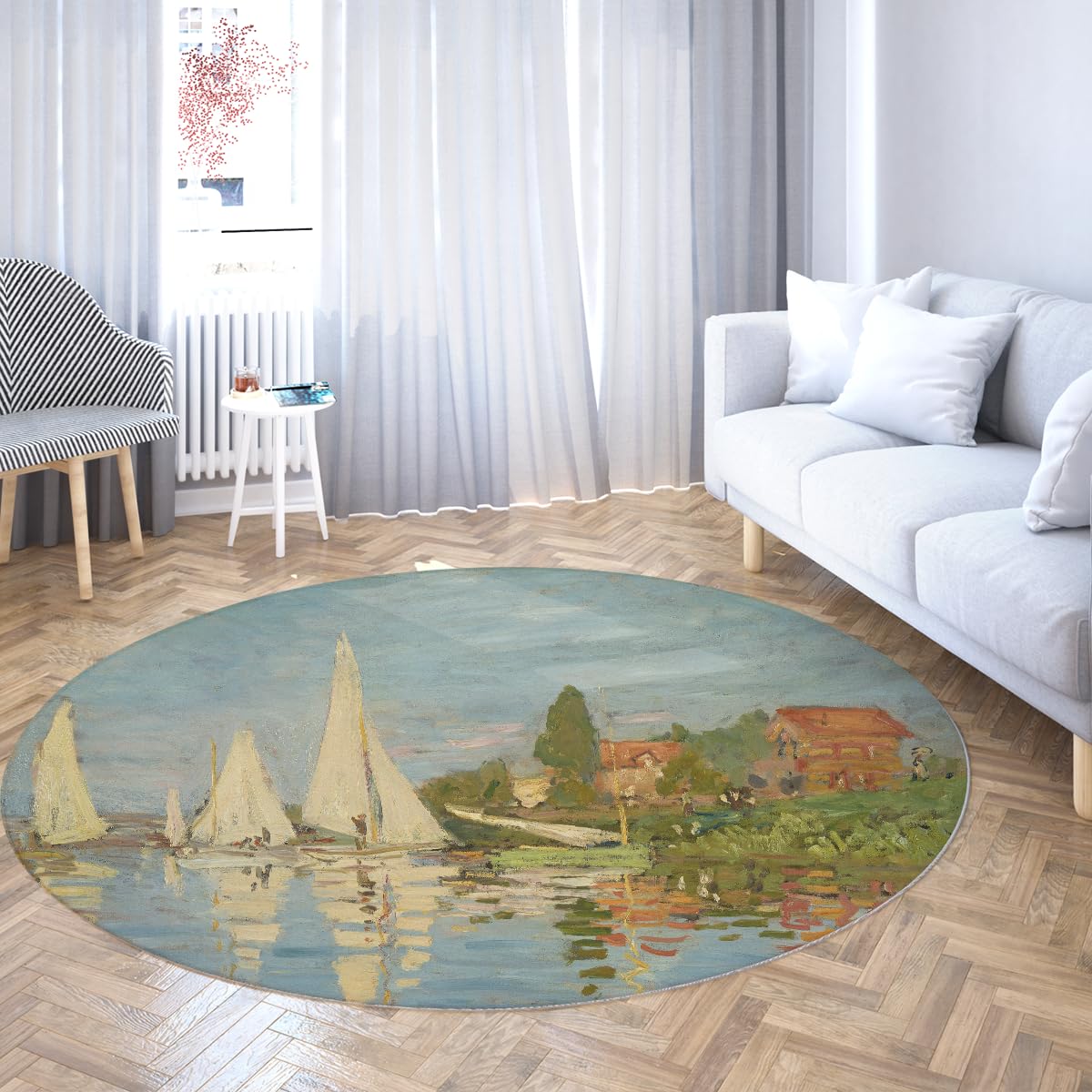 Riverside Segelboot-Landschaft Rundteppich 200cm Flächenteppich