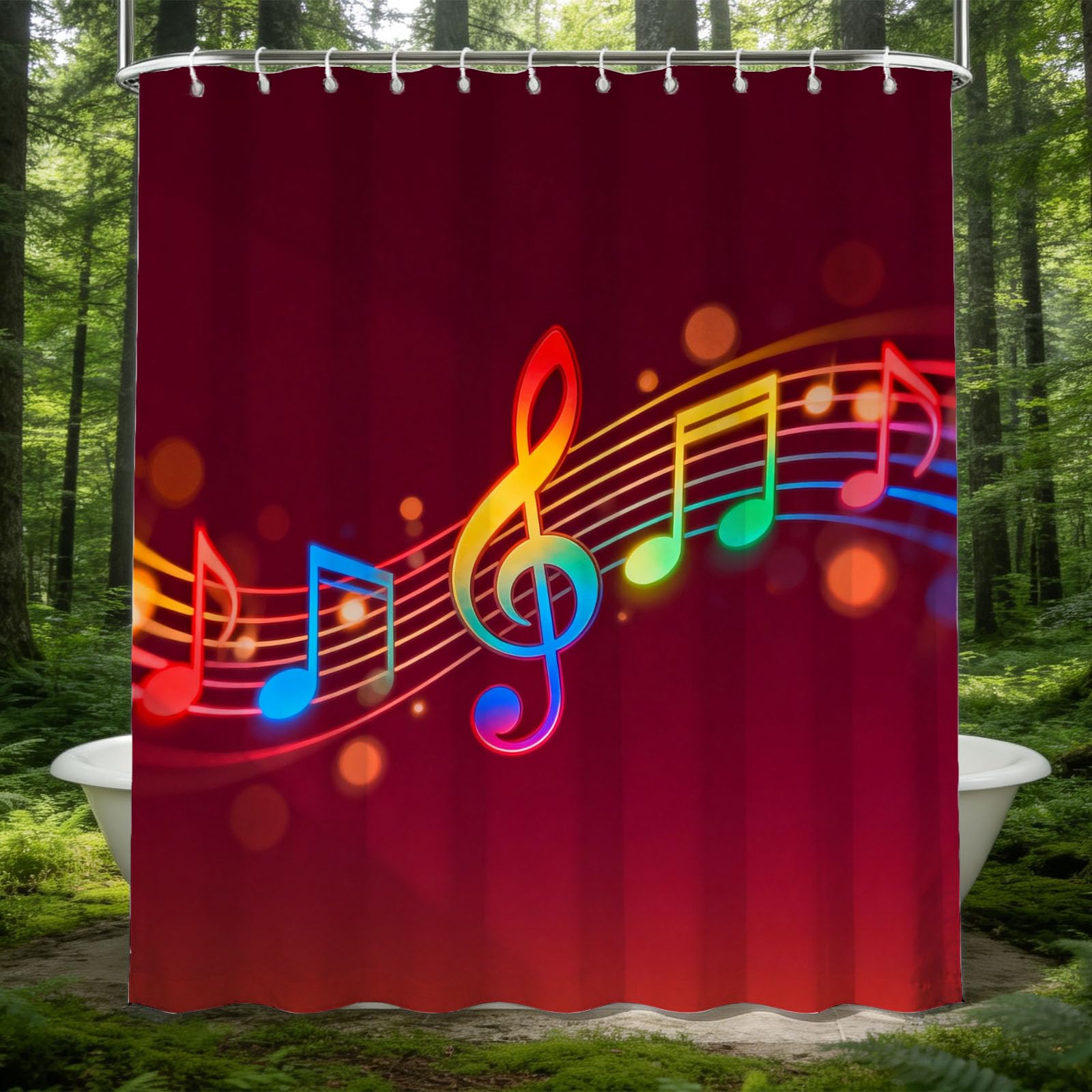 Hongduo 3D Musical Note Shower Curtain for Stalls Bathtubs Colorful Treble Clef Bathroom Decor Shower Curtain Set Polyester Fabric Waterproof 180x200cm/71X79 Inch with Hooks