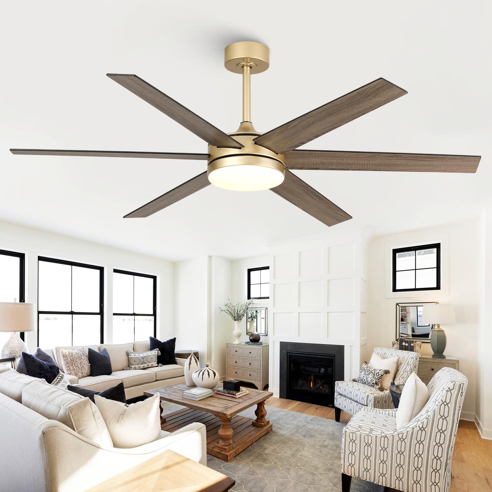 60 Inch Gold Ceiling fans with Lights and Remote/APP