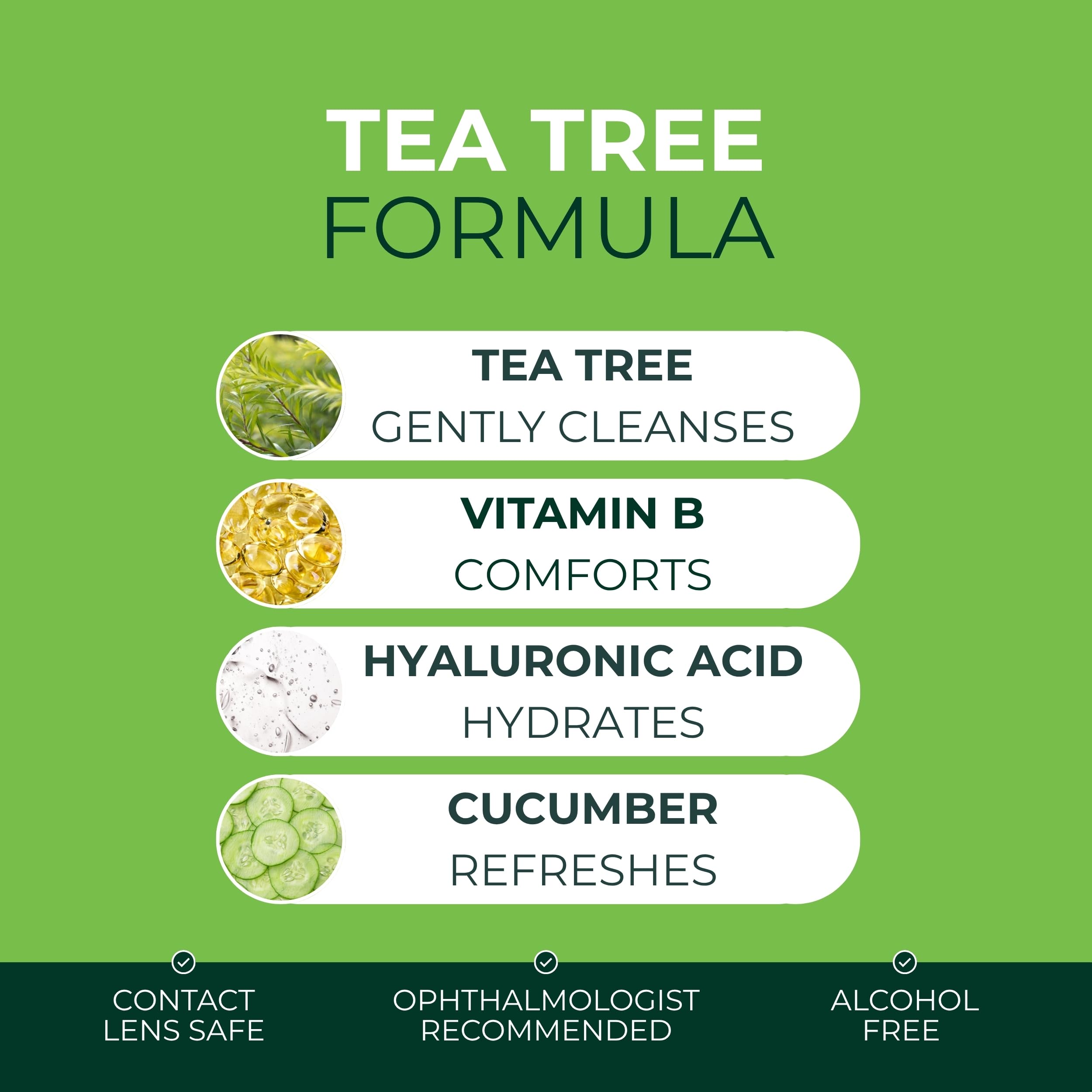 NOVEHA Tea Tree Palpebre Gel Cleanser – Detergente quotidiano a base vegetale con cetriolo, pro-vitamina B5 e acido ialuronico – Detergente rinfrescante per la zona occhi – 50 ml