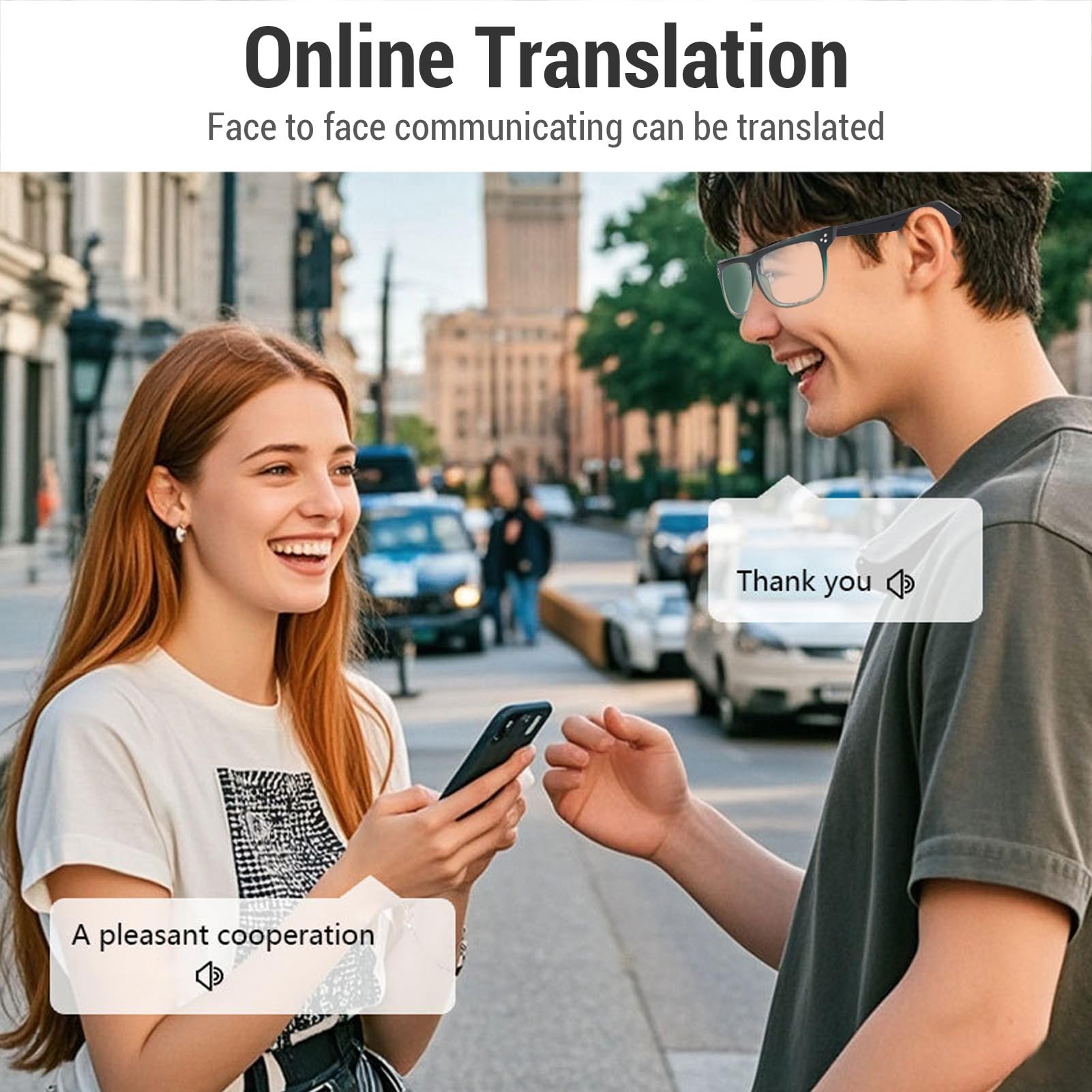 Fabater Occhiali Intelligenti per Traduzione AI con Traduzione in 144 Lingue Lenti Polarizzate Anti Luce Blu 5.3 per Trattative di Viaggio D'affari, Viaggi Internazionali e Chiamate in Conferenza