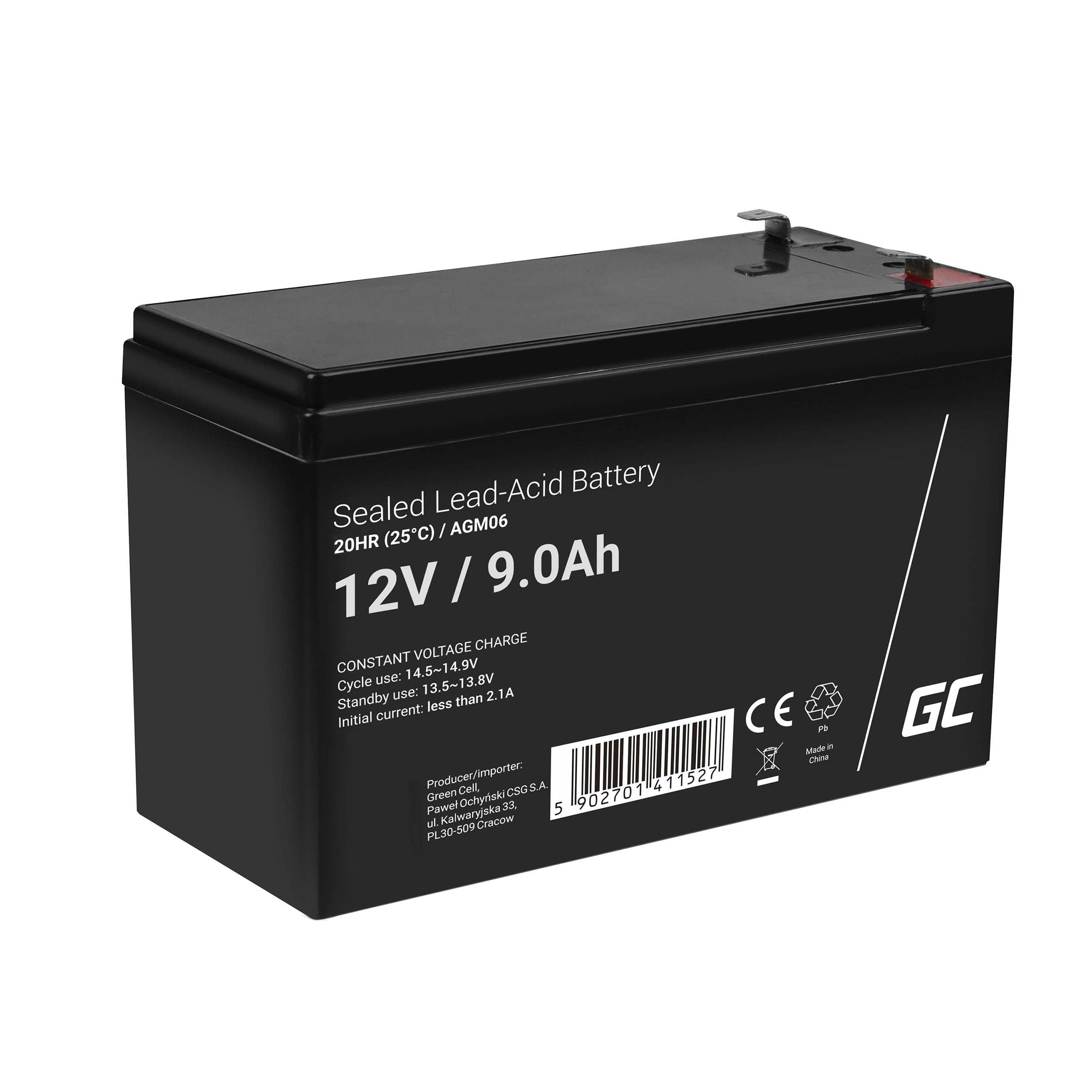 Green Cell Batteria AGM 12V 9Ah ricaricabile sigillata VRLA | Per UPS, allarmi, giocattoli elettrici, impianti solari, scooter, backup e uso ciclico senza manutenzione
