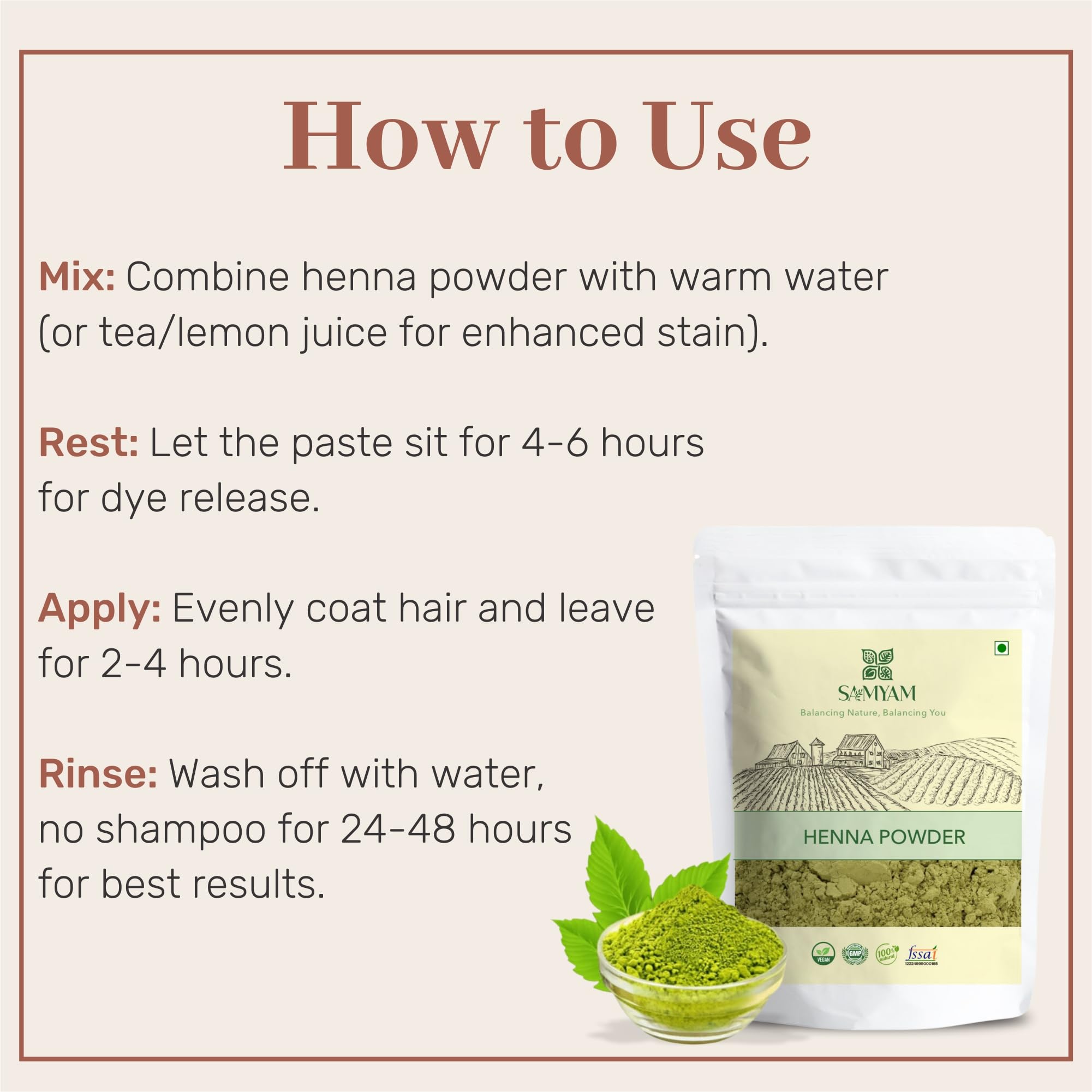 SAMYAM Czysta henna w proszku – opakowanie 500 g | naturalna farba do włosów, potrójnie przesiana henna rajasthani, bez PPD