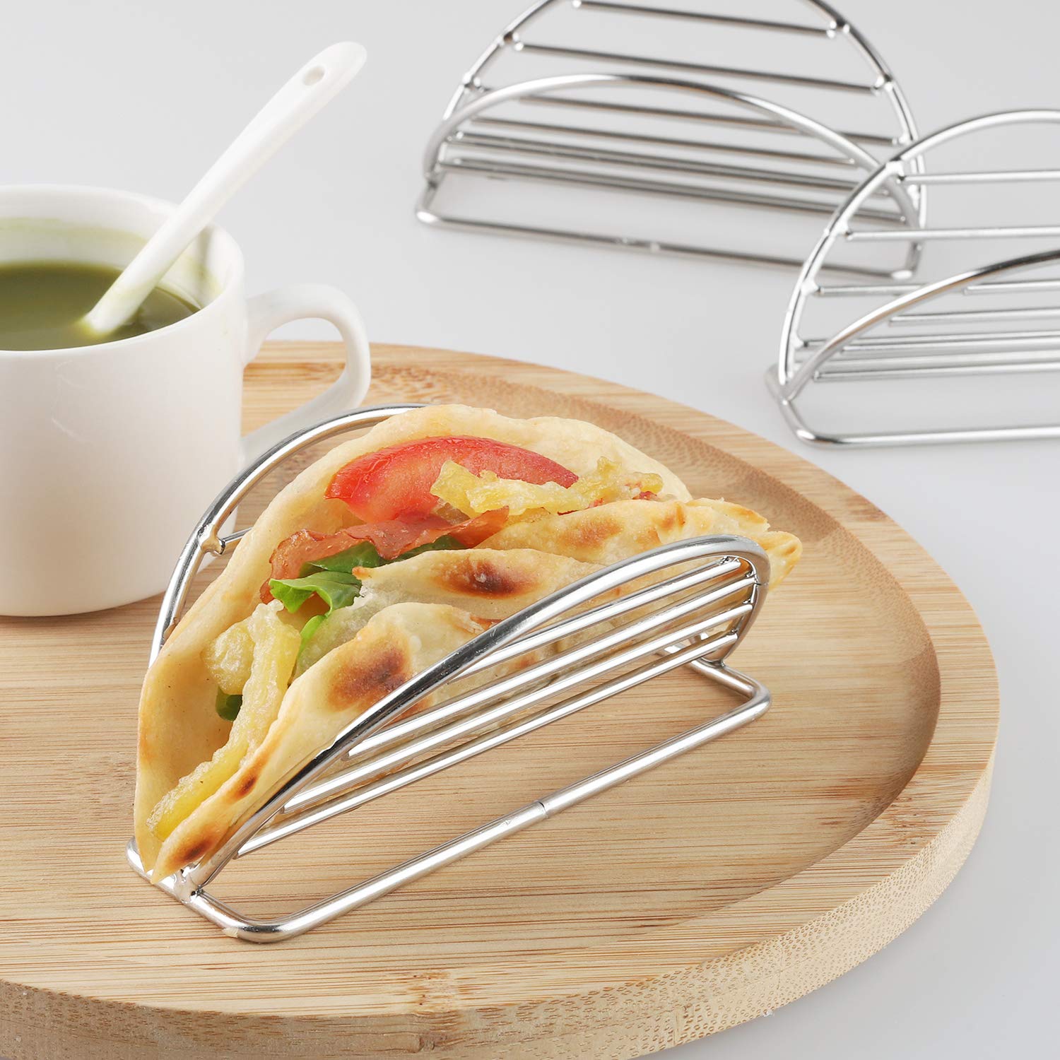 Uadme Taco-houder, roestvrijstalen taco-standaard, tortillahouder, taco-lade voor maximaal 4 taco's voor restaurant- en thuisgebruik
