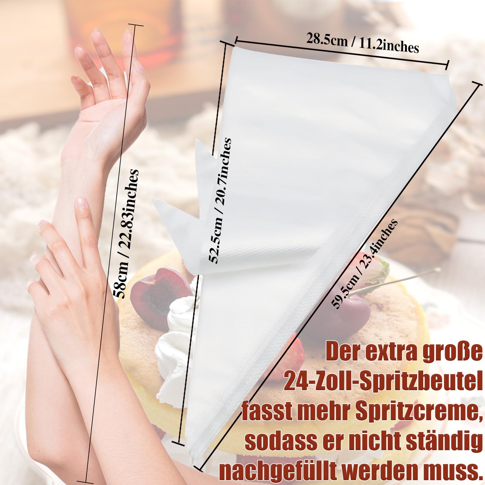 KAKAMINA Spritzbeutel Einweg 24 Zoll (59.5 cm), 100 Stück - XXL Große Einwegspritzbeutel - Profi Spritzbeutel Set