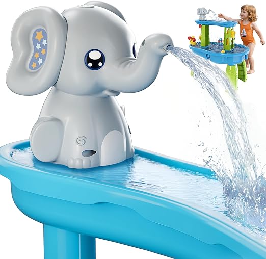 Water Table Pump with Cordless & Rechargeable, Elephant Water Pump Continuous Flow, Outdoor Sand/Water Table Accessories, Summer Beach Toys Gifts for Toddlers Kids, Gray