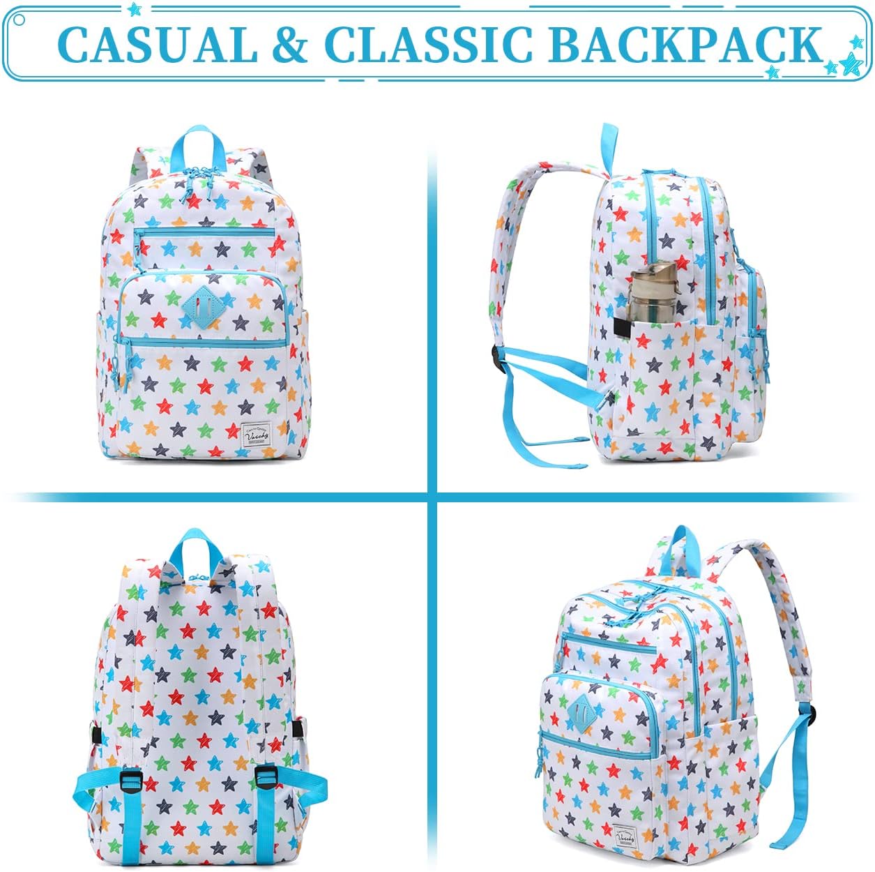 VASCHY School Backpack for Teen Girls, Bookbag Schoolbag Casual Daypack for High School/College/Women/Travel/Work Stars - Image 6
