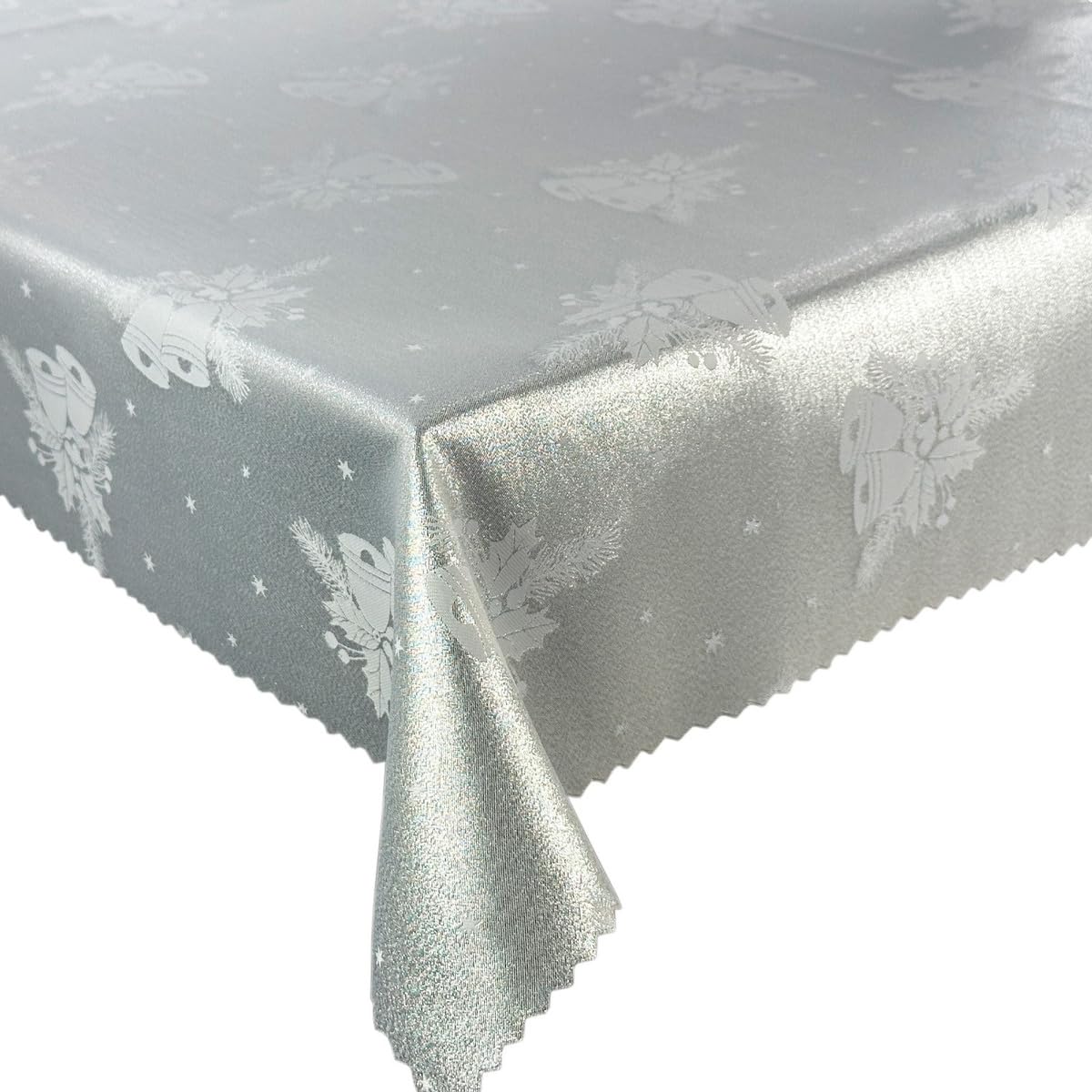 Tovaglia natalizia oro bianco campane natalizie - double face e antimacchia - (Z-3604) 160 x 240 cm