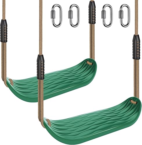 Miniatura 14 de SELEWARE Asiento de columpio de plástico antideslizante, juego de columpio de árbol resistente con cuerda ajustable y mosquetones para niños y Azul,