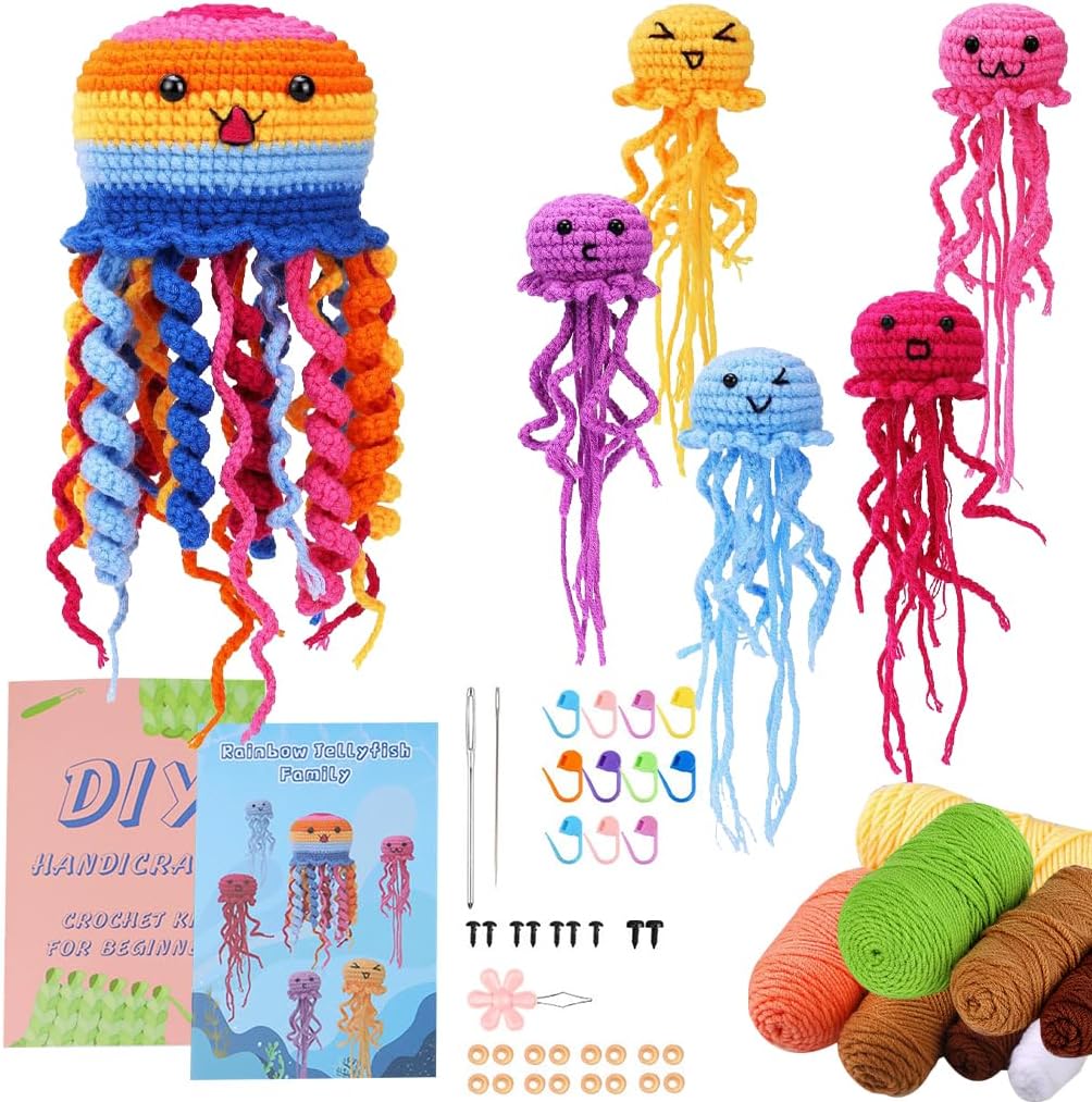 KyeeaDIY Crochet Kit for Beginners, Crochet Starter Kits, Animal Knitting Crocheting Kits with Step-by-Step Video Tutorials, Complete Crochet Kit for Adults Decoration (Jellyfish)