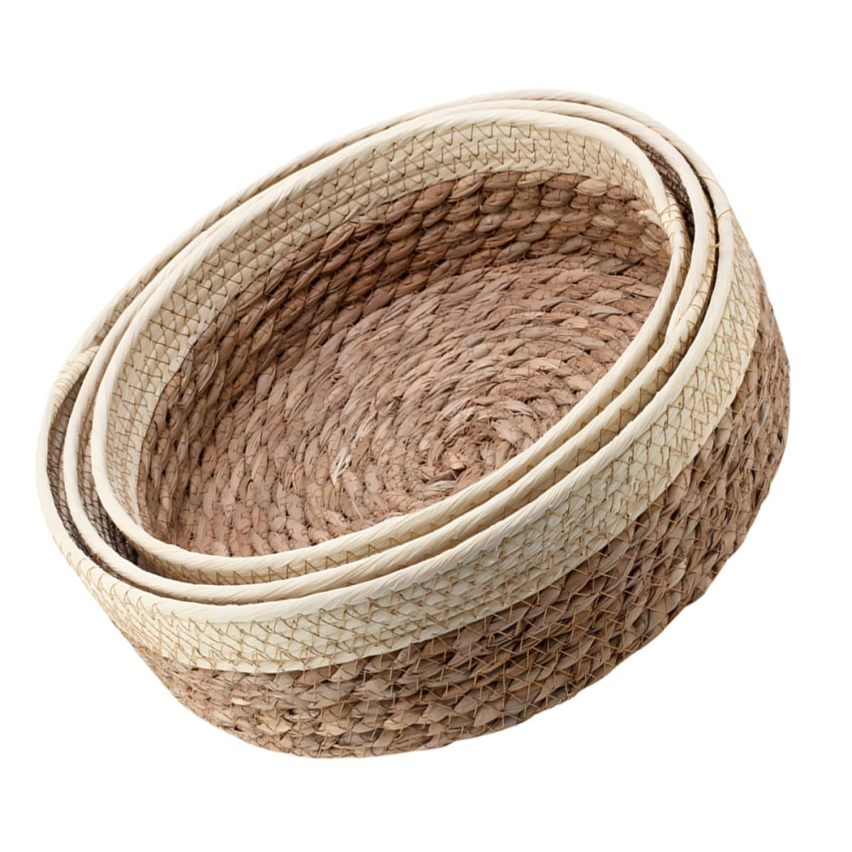 PACKOVE Set 3 Cestini Rotondi Intrecciati in Corda di Carta e Fibra Naturale, Cesti Portaoggetti Resistenti e Decorativi per Snack e Casa, per Picnic All'aperto