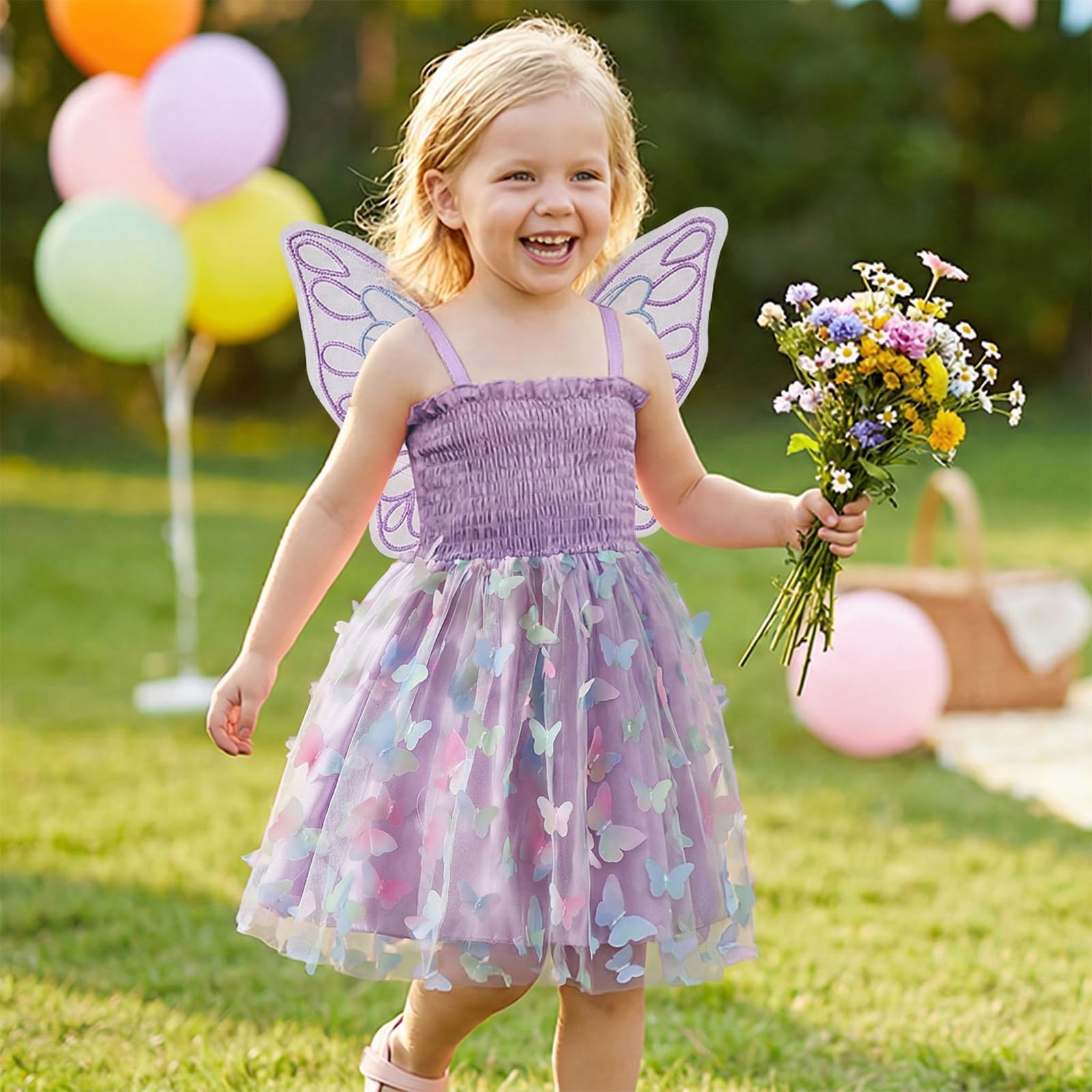DivingBirds Vestido de niña para bebé, vestido de tul con mariposa, sin mangas, verano, boda, cumpleaños, fiesta festiva, flores, vestidos para niñas de 6 meses a 5 años