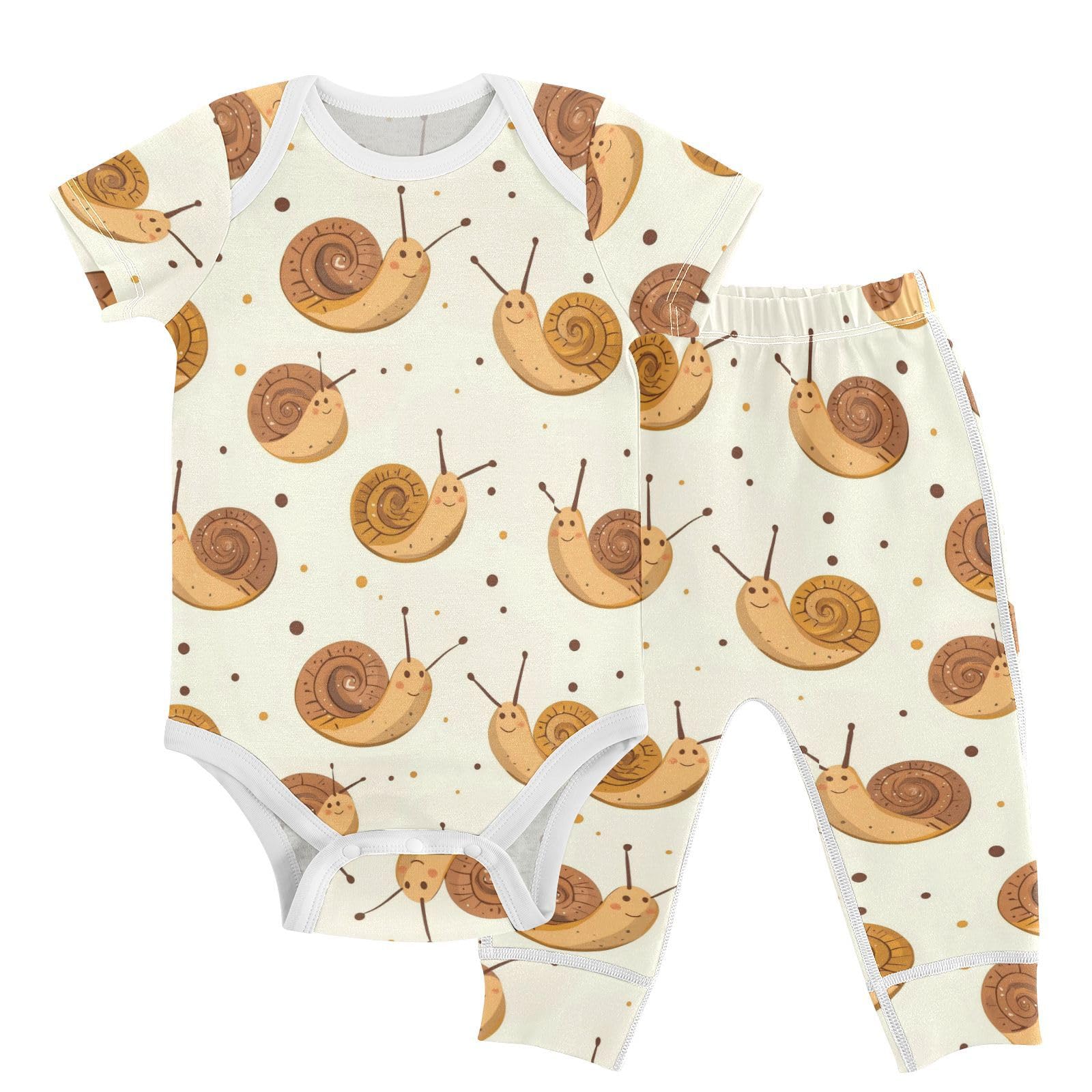 vvfelixl Unisex Short Sleeve Baby Pants Sets,Cartoon Snail Baby Bodysuits Set,Babys Layette Sets Clothes for 18-24M