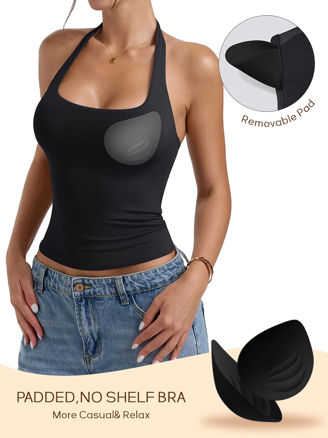 PINKMSTYLE Womens Padded Halter Tops Double Lined Sleeveless Built in Bras Backless Y2K Clothes Going Out Tops - Image 4