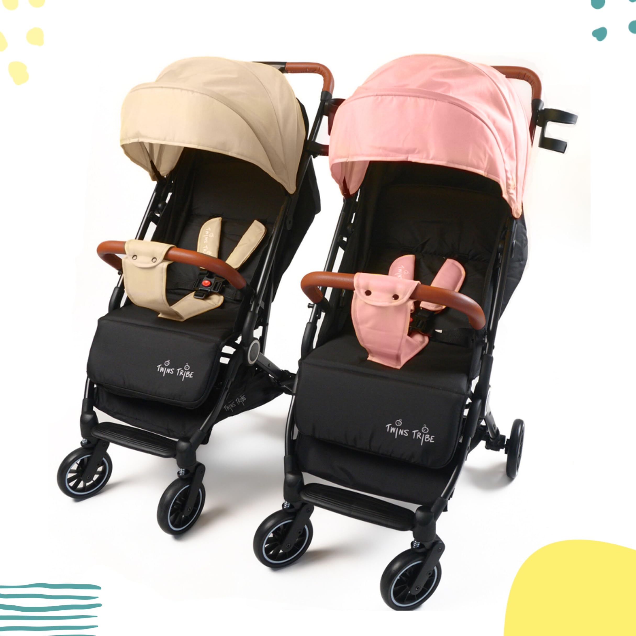 TwinsTribe Dynamic Duo: Detachable Twin Stroller | Pram - Crafted by Twin Parents, Effortlessly Shifts from Twin Stroller to Two Single Strollers, Ultra-Light, One-Hand Fold (Pink-Beige)-image-37