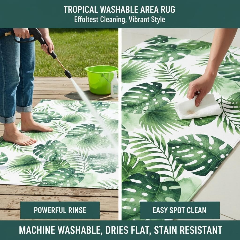 Vintage Abstract Aesthetics Black and White Rug 3x5 Monstera Palm Tree Tropical Rugs for Living Room Patio Porch Deck Camping Front Yard Outdoor Rug Non Shedding Easy Clean Balcony Carpets