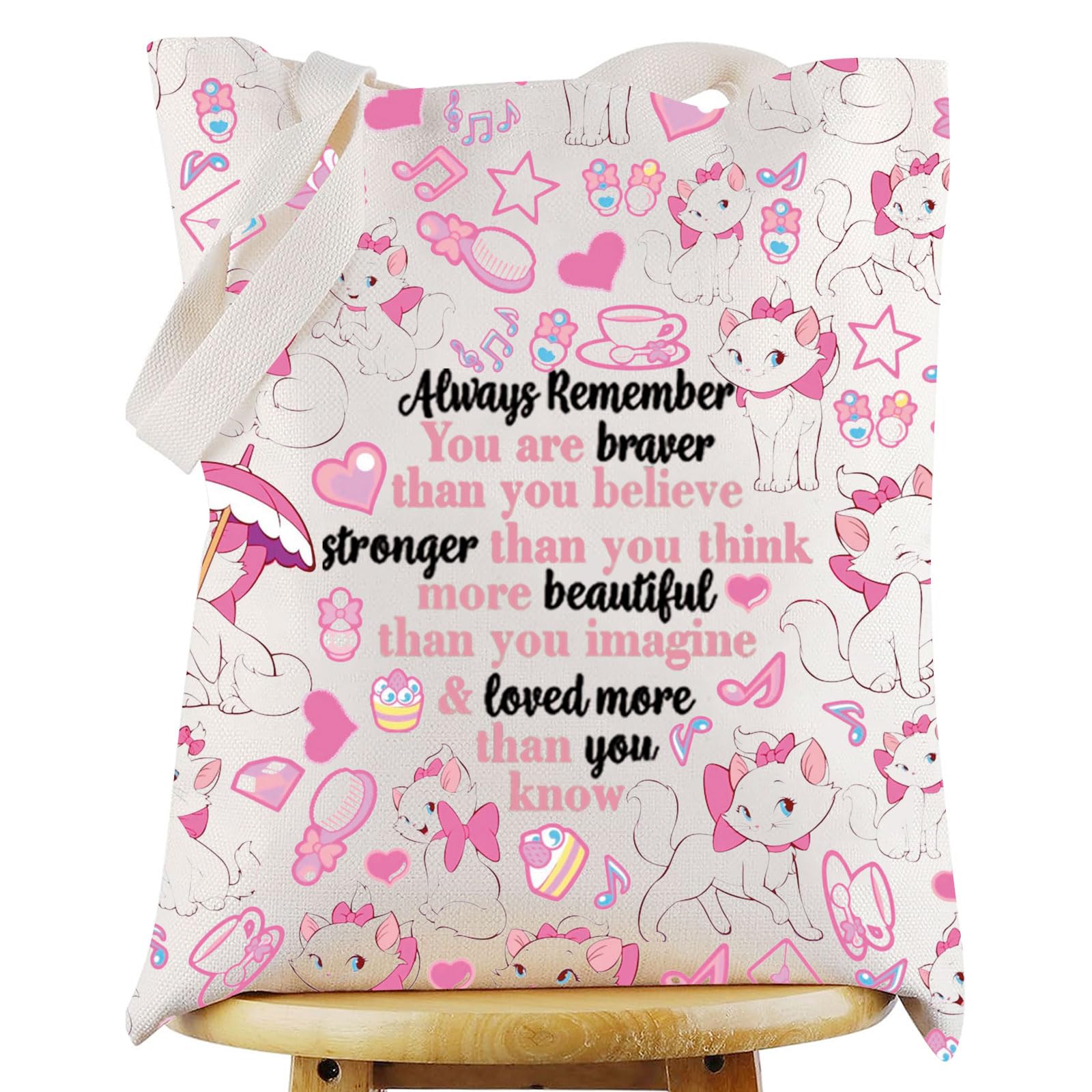 WZMPA Cat Marie Tote Bag Marie Fans Gift You Are Braver Stronger Beautiful Than You Know Marie Reusable Grocery Bag (Always Cat Marie -T)